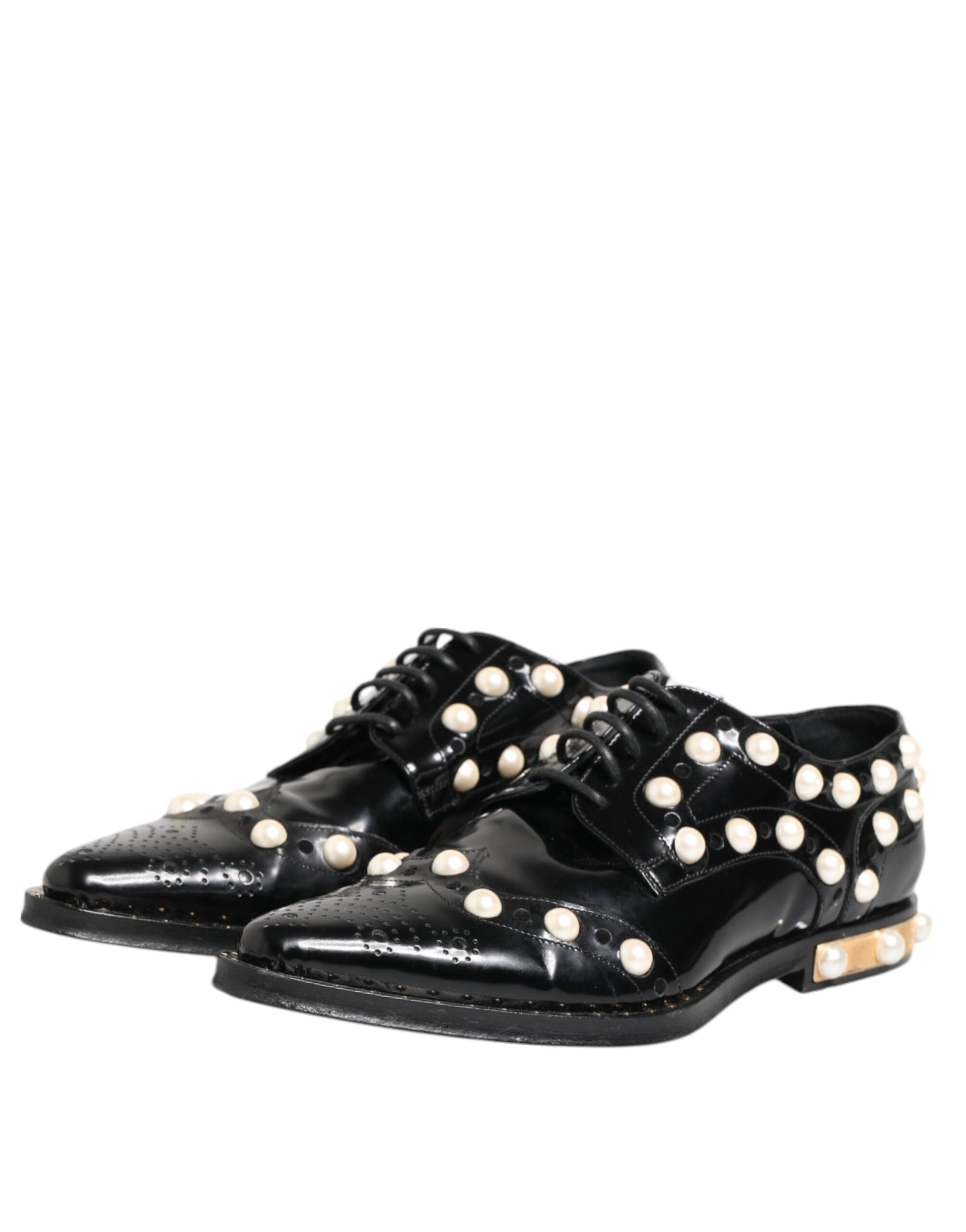 Dolce &amp; Gabbana – Schwarze Broque-Schuhe aus Leder mit Kunstperlen