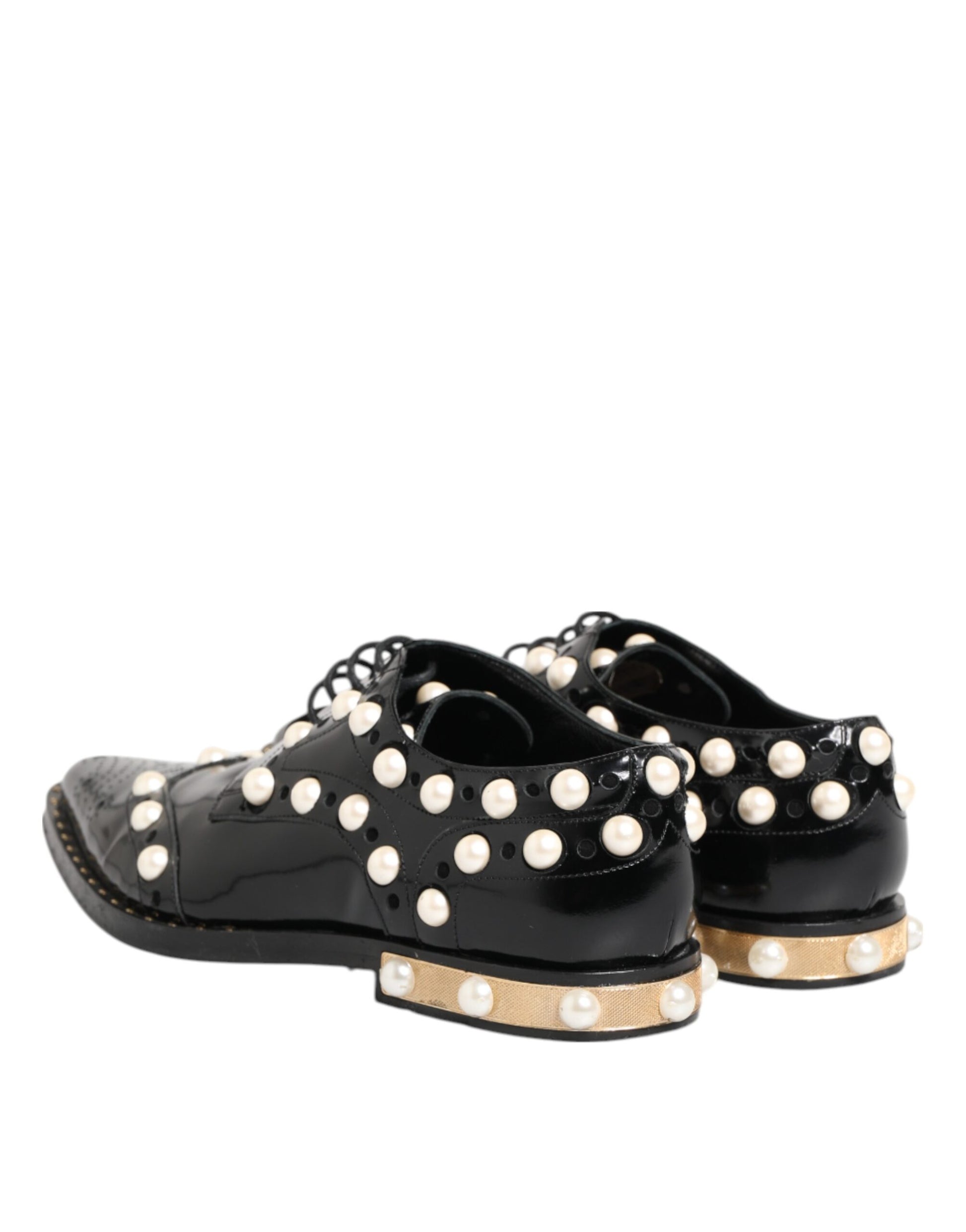 Dolce &amp; Gabbana – Schwarze Broque-Schuhe aus Leder mit Kunstperlen