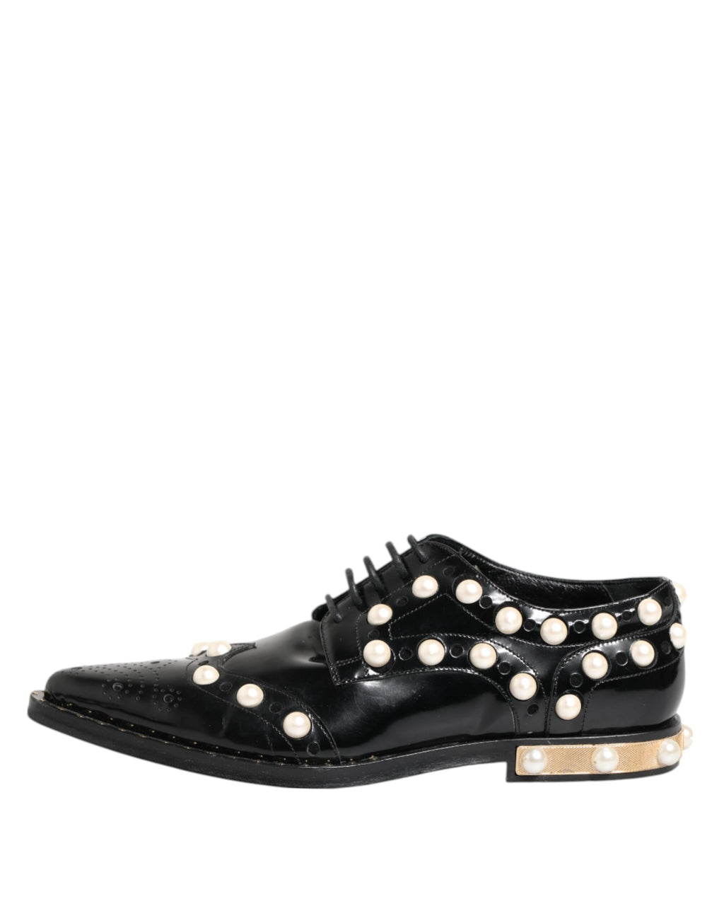 Dolce &amp; Gabbana – Schwarze Broque-Schuhe aus Leder mit Kunstperlen