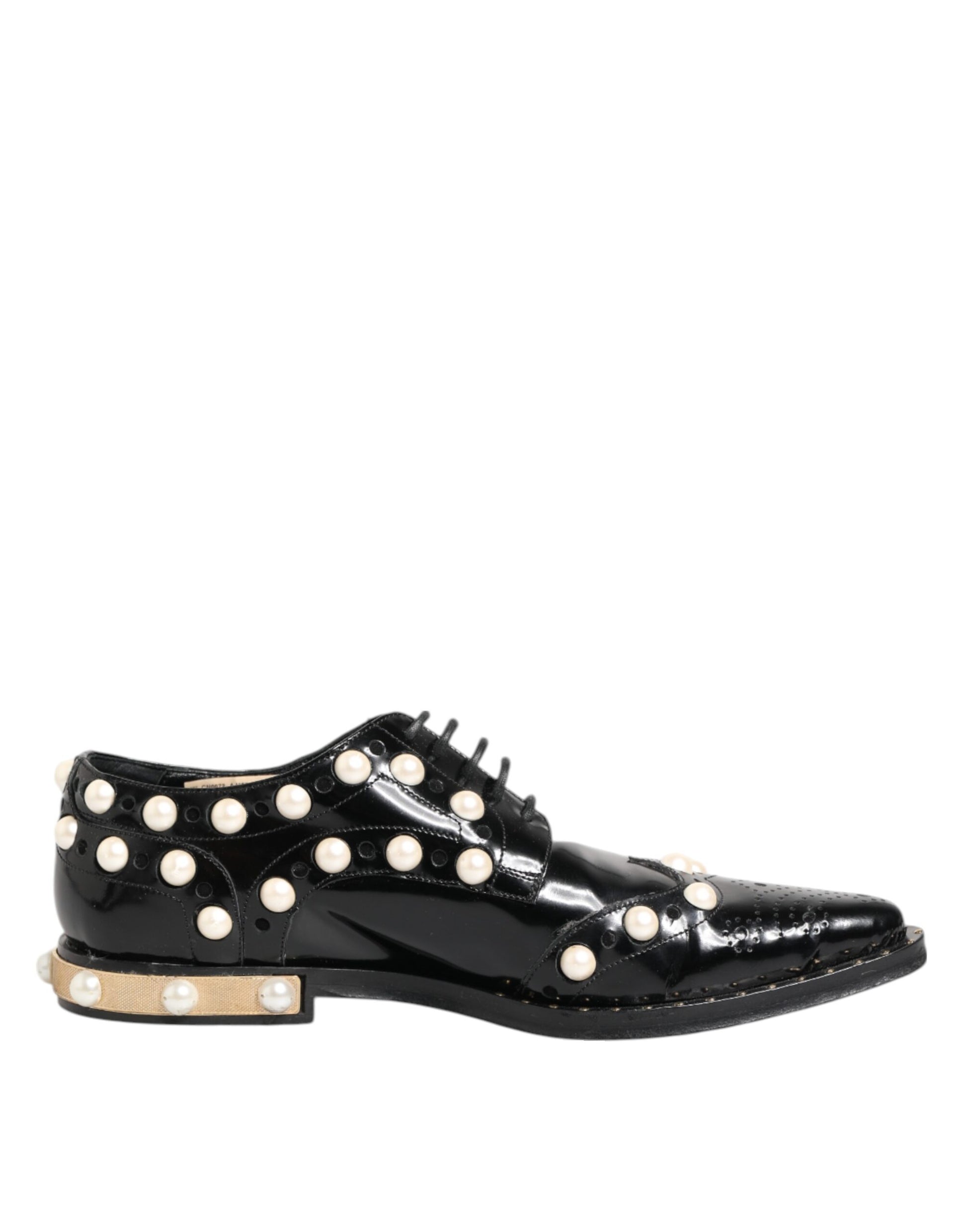 Dolce &amp; Gabbana – Schwarze Broque-Schuhe aus Leder mit Kunstperlen