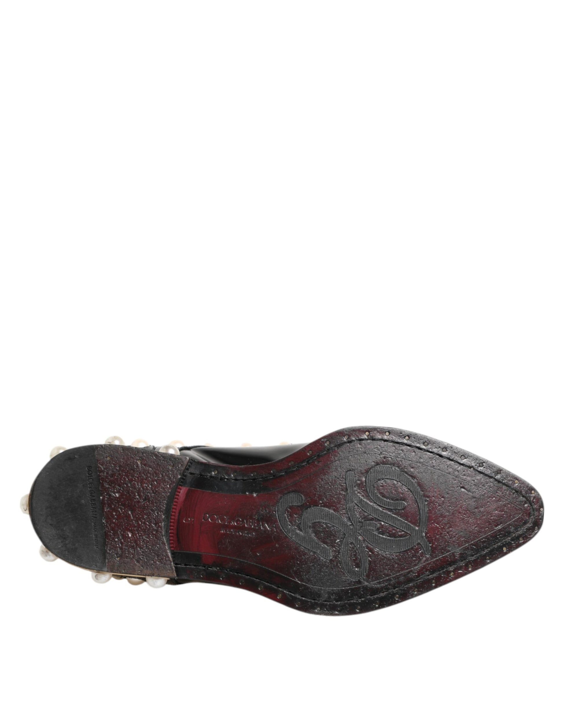 Dolce &amp; Gabbana – Schwarze Broque-Schuhe aus Leder mit Kunstperlen