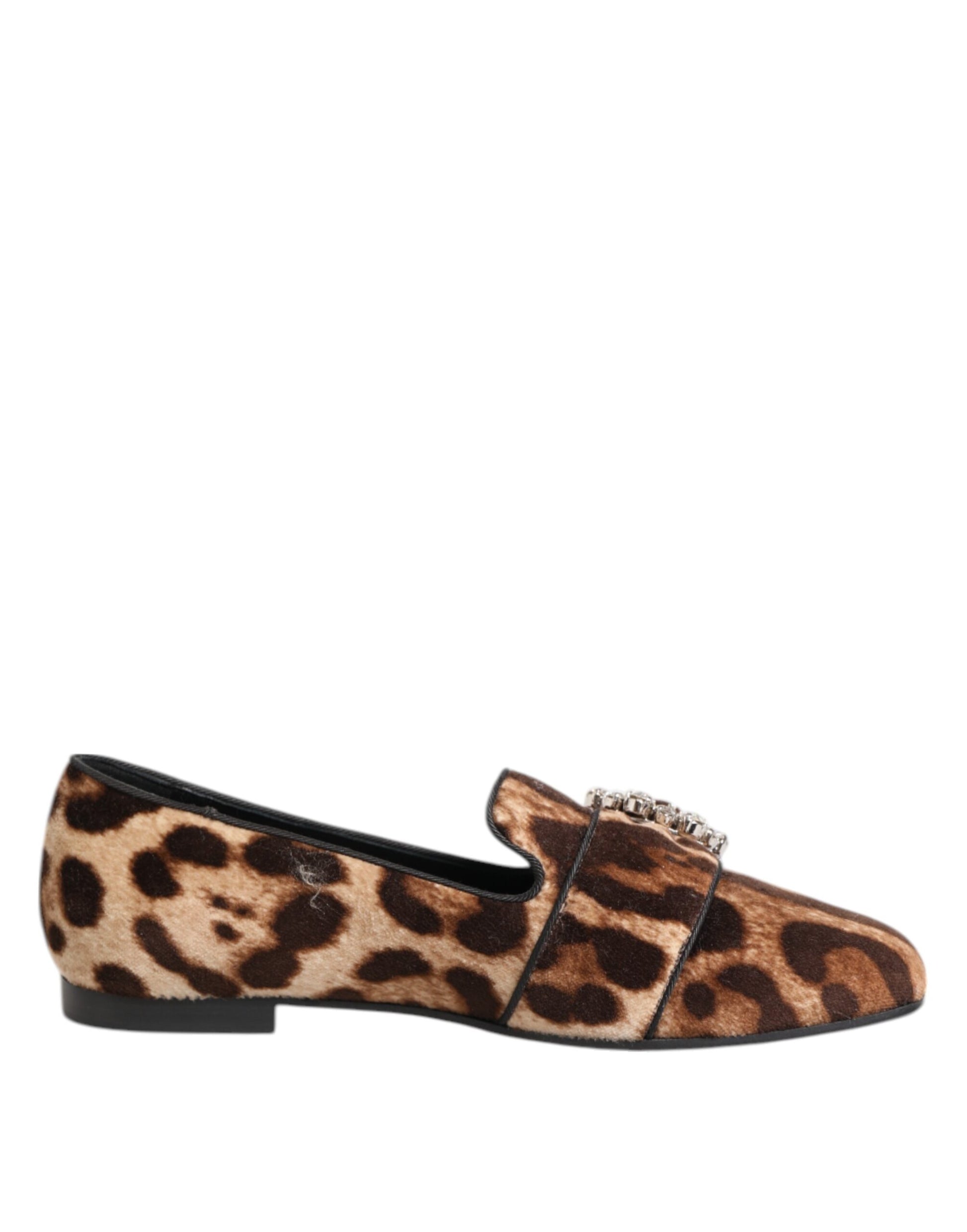 Chaussures plates mocassins Dolce & Gabbana léopard marron à cristaux