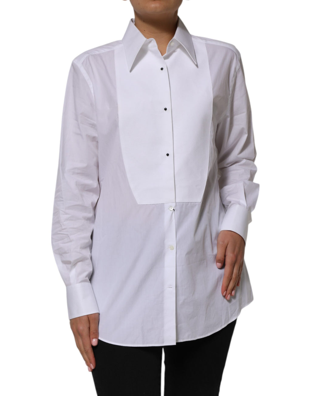 Haut chemise Dolce & Gabbana en coton blanc à col et manches longues
