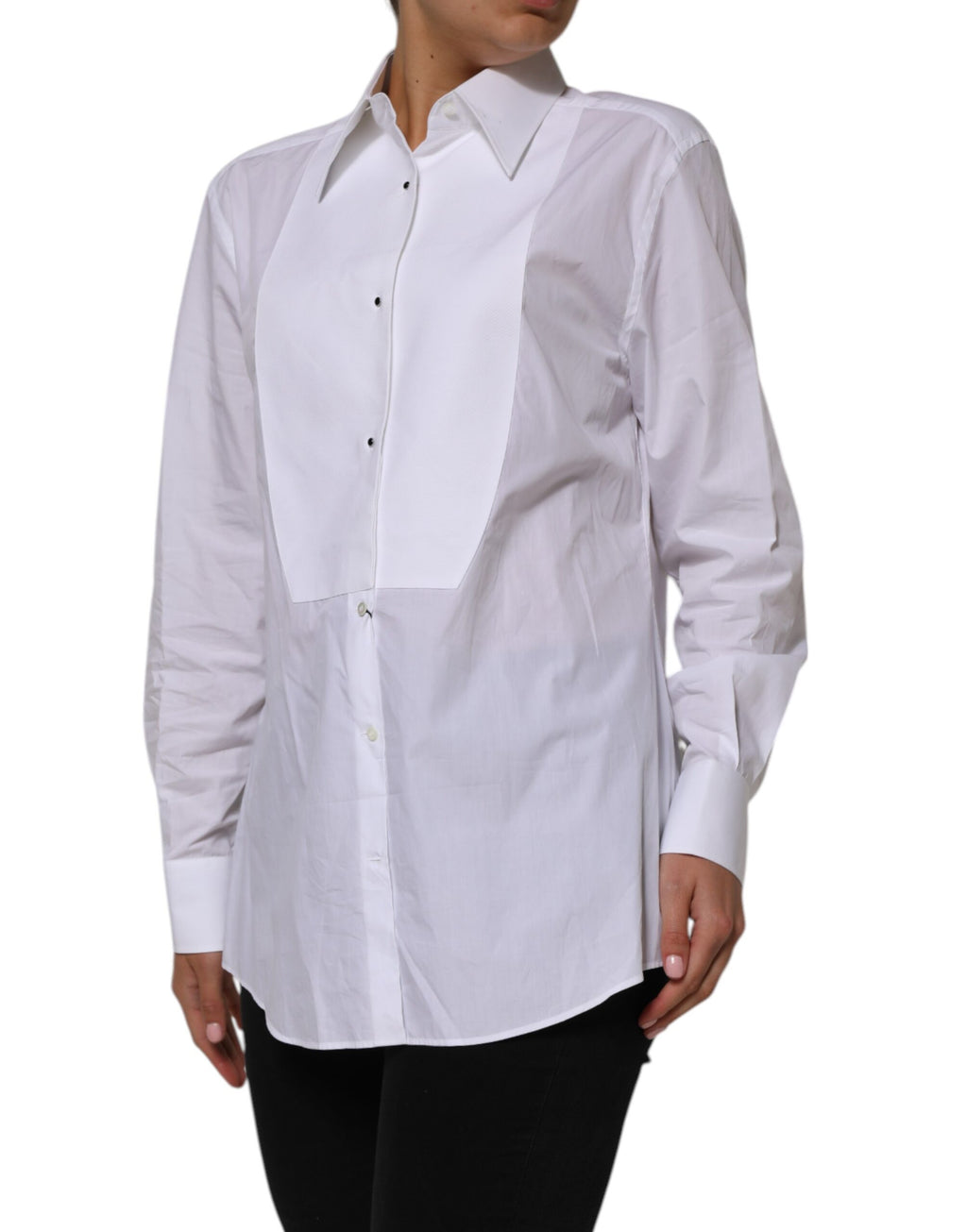 Haut chemise Dolce & Gabbana en coton blanc à col et manches longues