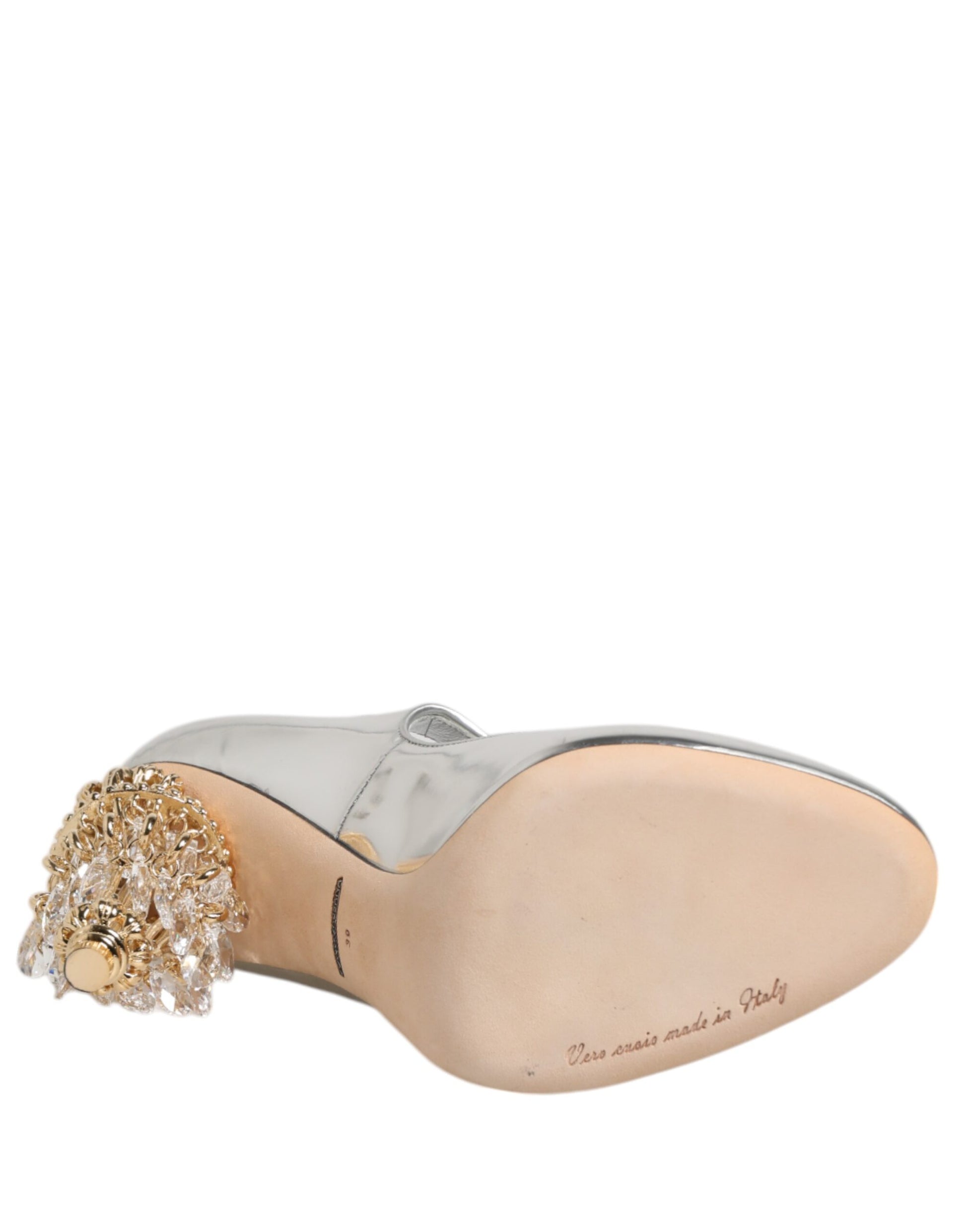 Dolce &amp; Gabbana – Silberne Mary-Jane-Pumps mit geformtem Absatz und Chandelier-Absatz