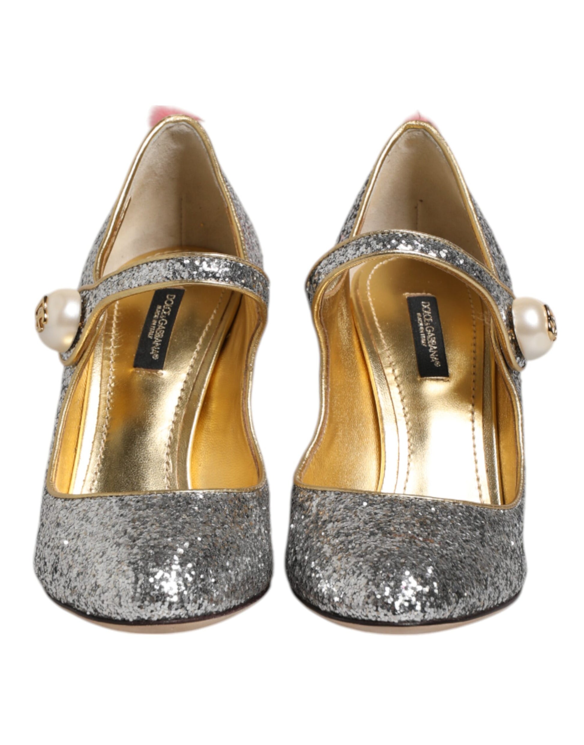 Dolce &amp; Gabbana – VALLY – Pumps aus silbernem Glitzer-Nerzfell