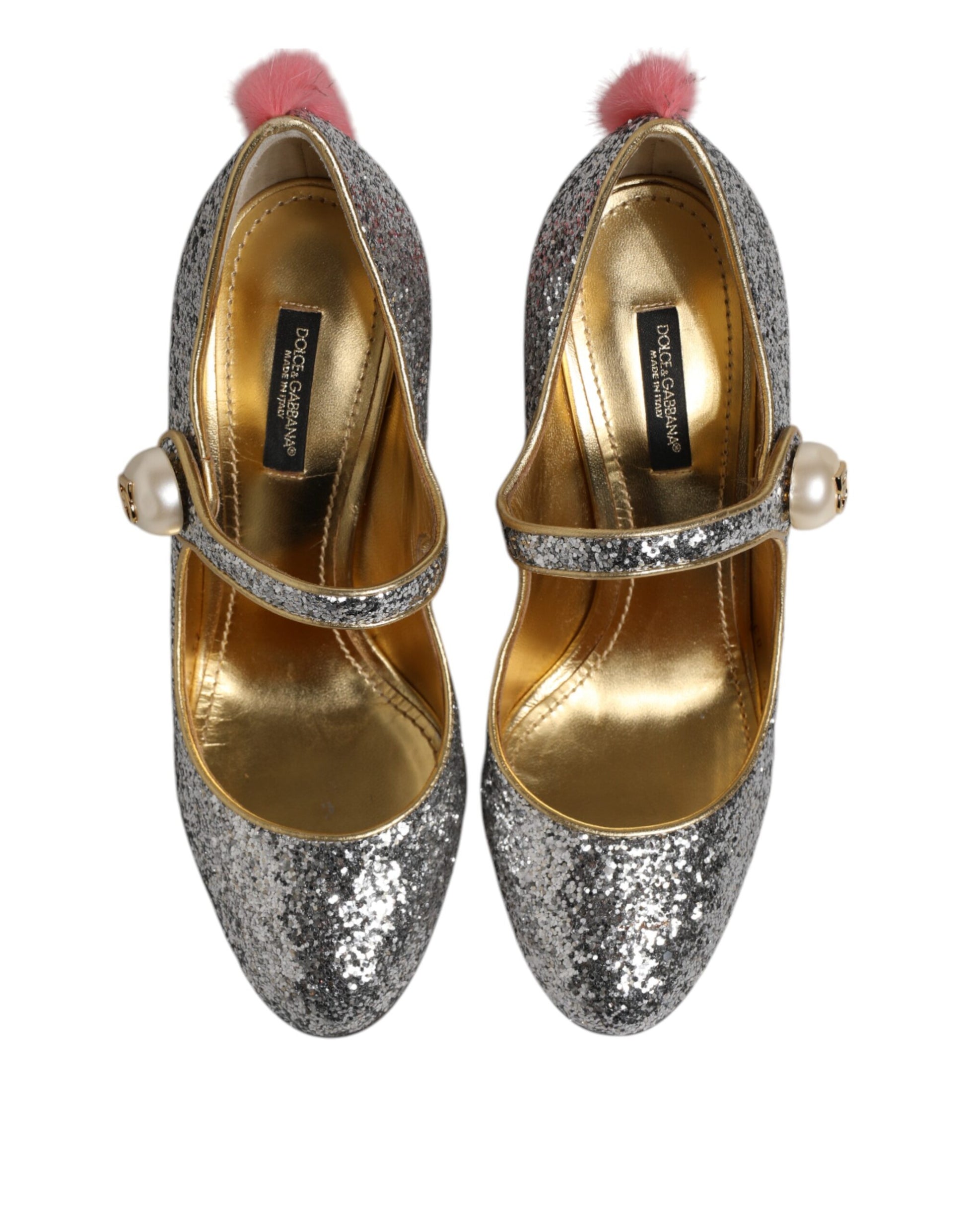 Dolce &amp; Gabbana – VALLY – Pumps aus silbernem Glitzer-Nerzfell