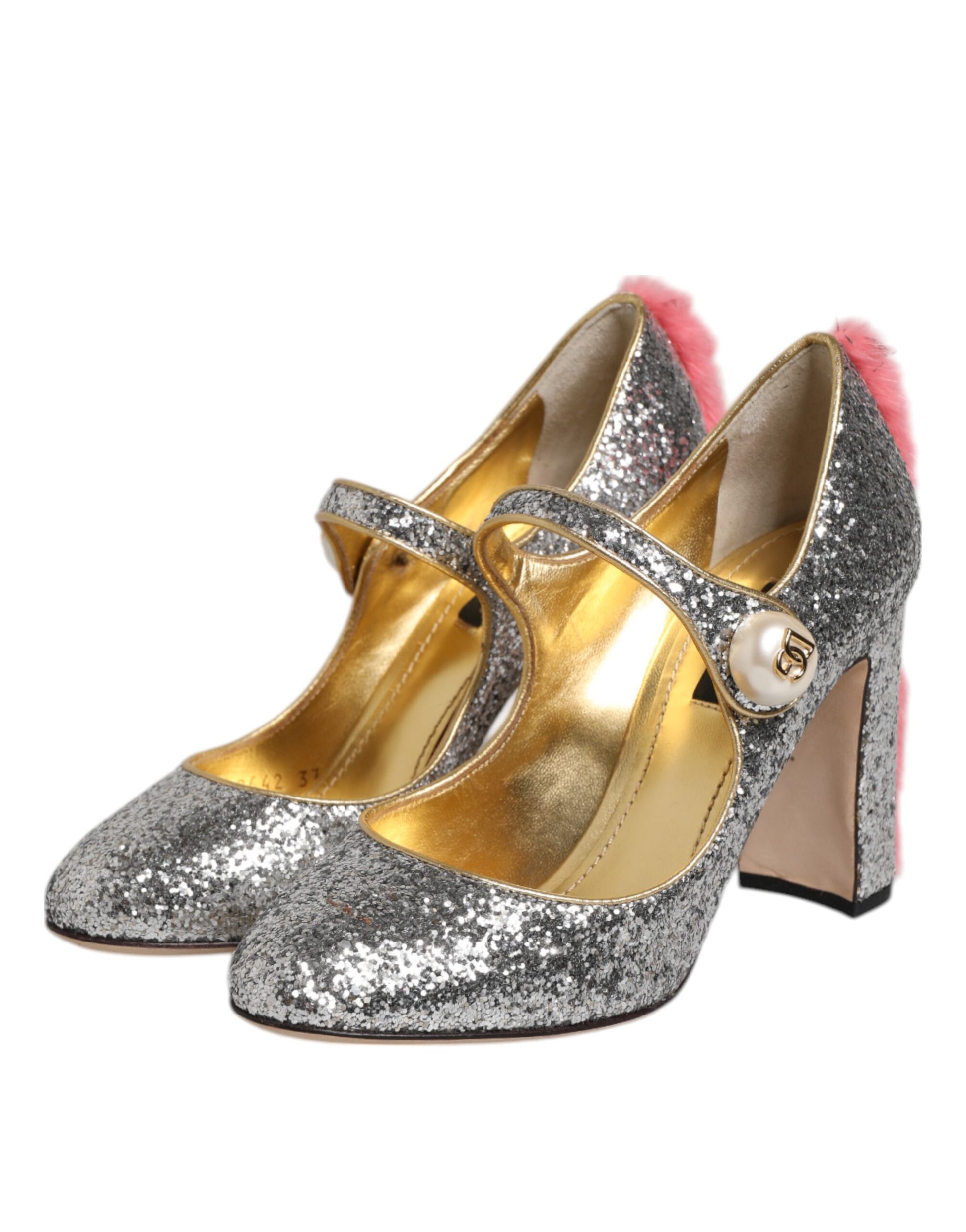 Dolce &amp; Gabbana – VALLY – Pumps aus silbernem Glitzer-Nerzfell