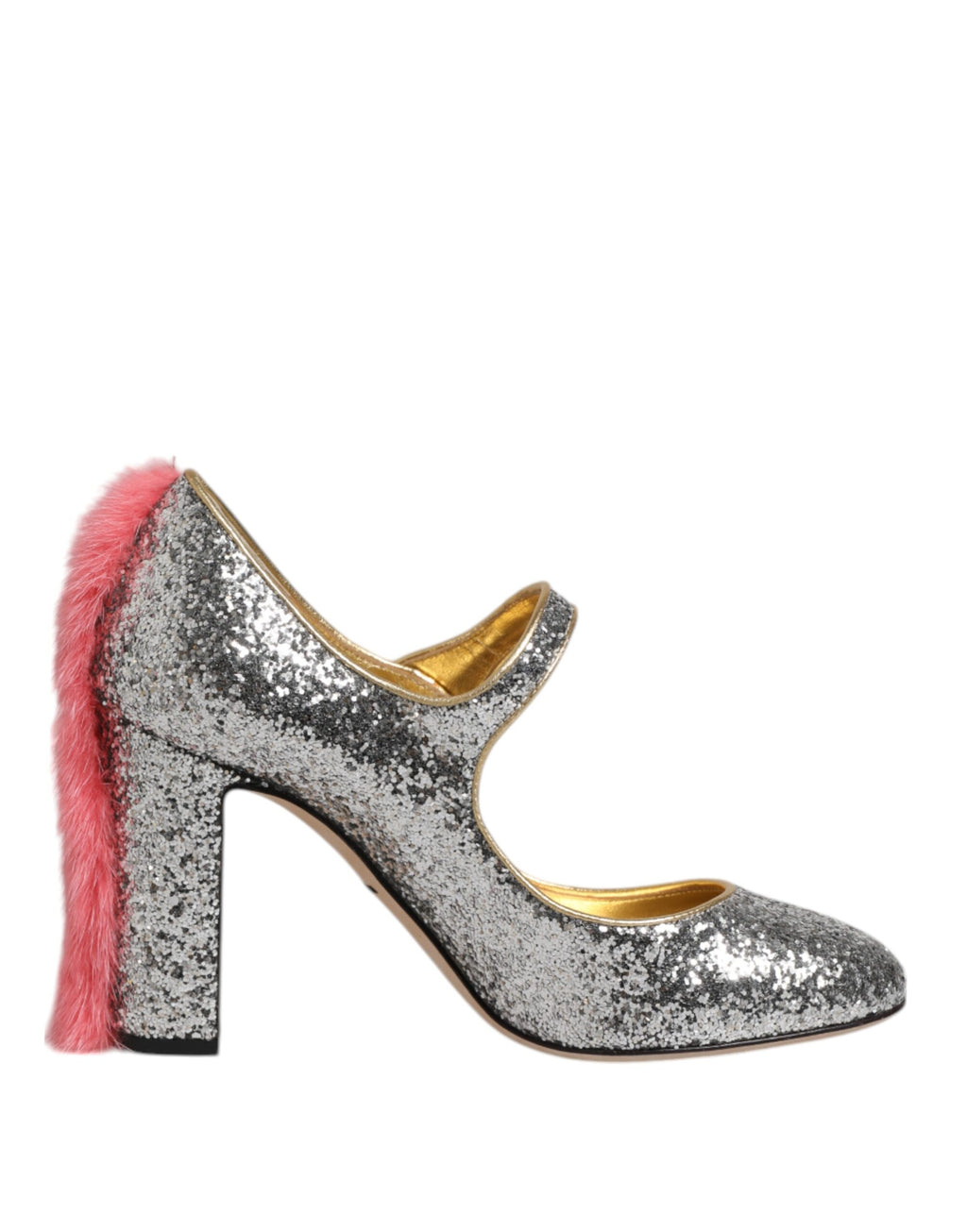 Chaussures à talons Dolce & Gabbana VALLY en fourrure de vison à paillettes argentées