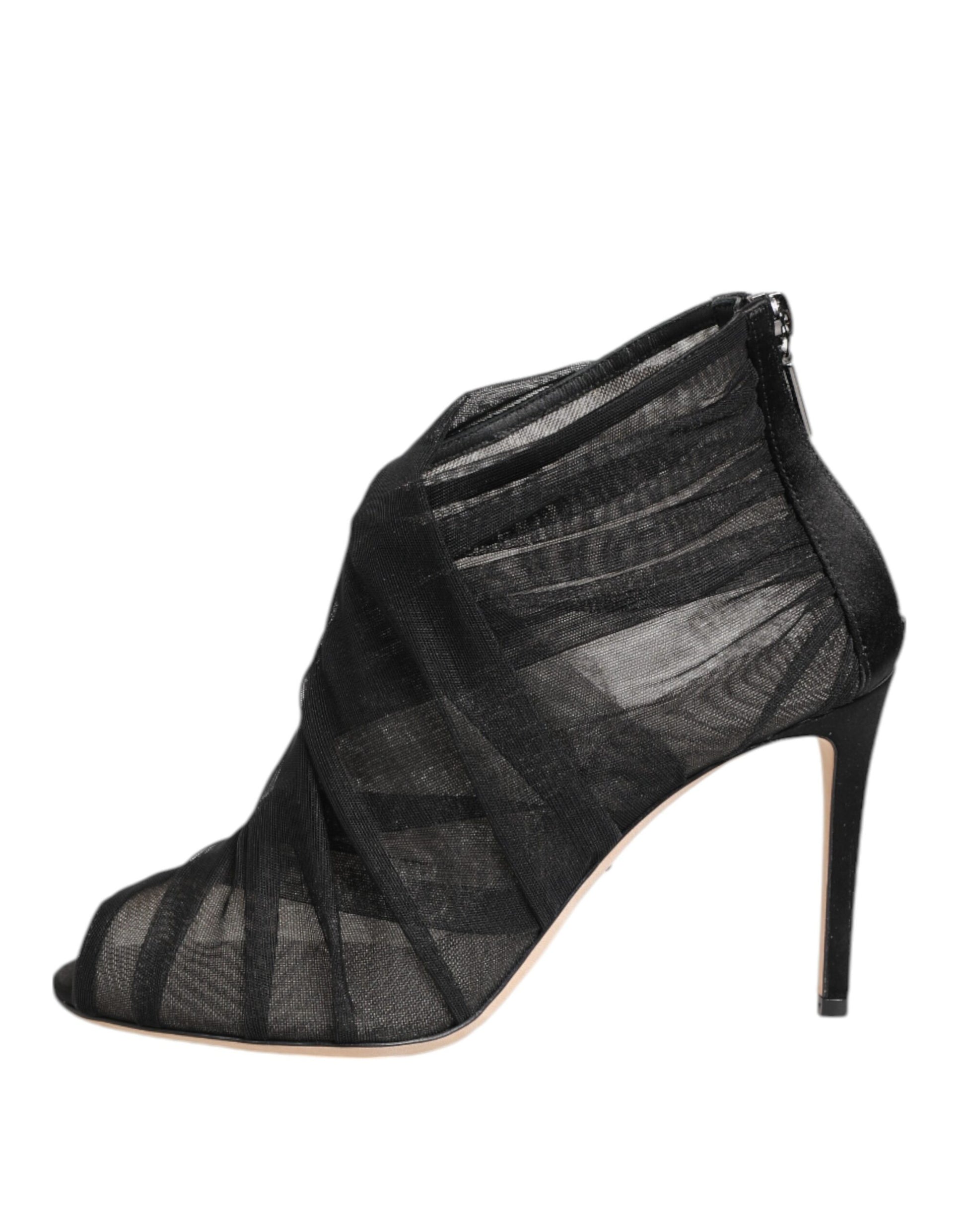 Chaussures Bottines à Talons Aiguilles en Maille Noire Dolce & Gabbana