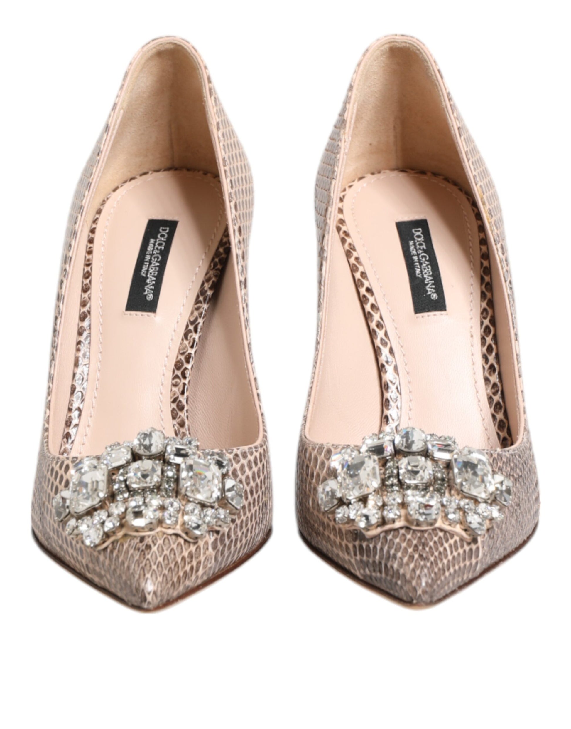 Dolce &amp; Gabbana – Pumps aus beigefarbenem Leder mit Kristallverzierung