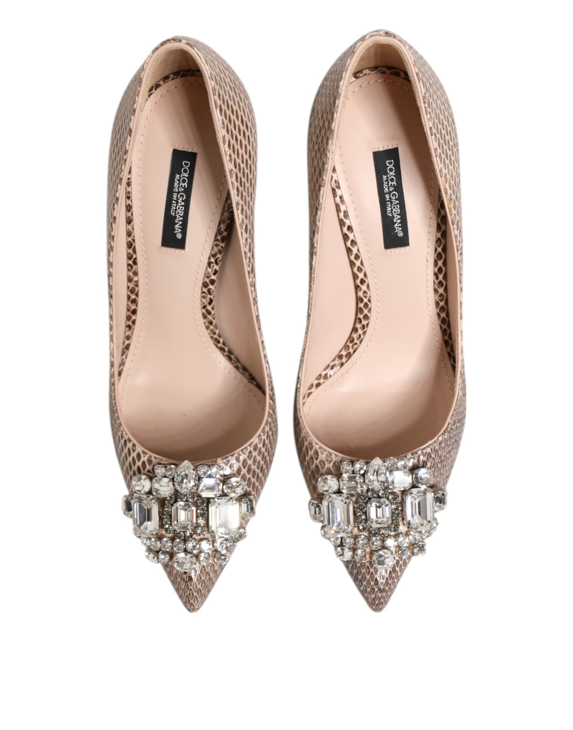 Dolce &amp; Gabbana – Pumps aus beigefarbenem Leder mit Kristallverzierung