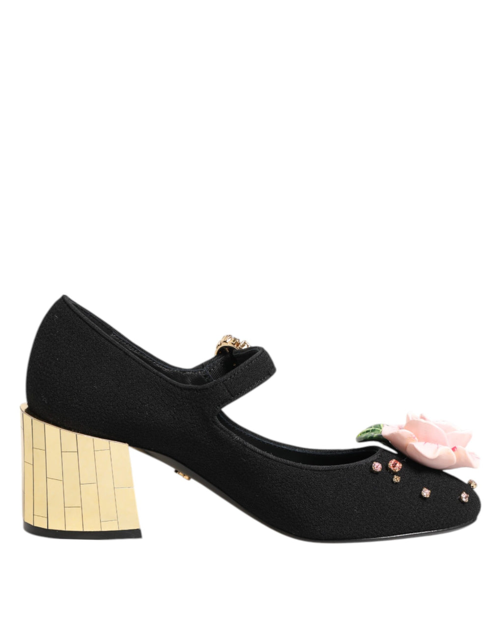 Chaussures Mary Jane ornées de cristaux et de fleurs noires Dolce & Gabbana