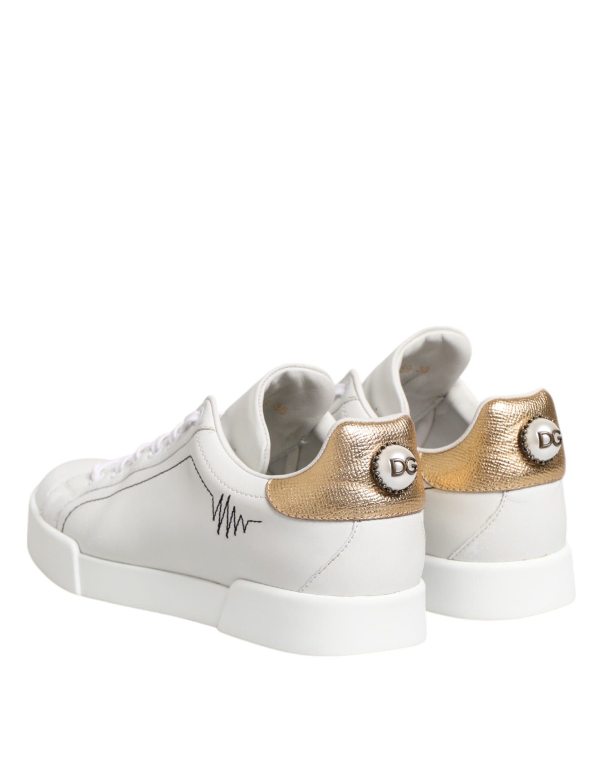 Chaussures Dolce & Gabbana en cuir or blanc basses