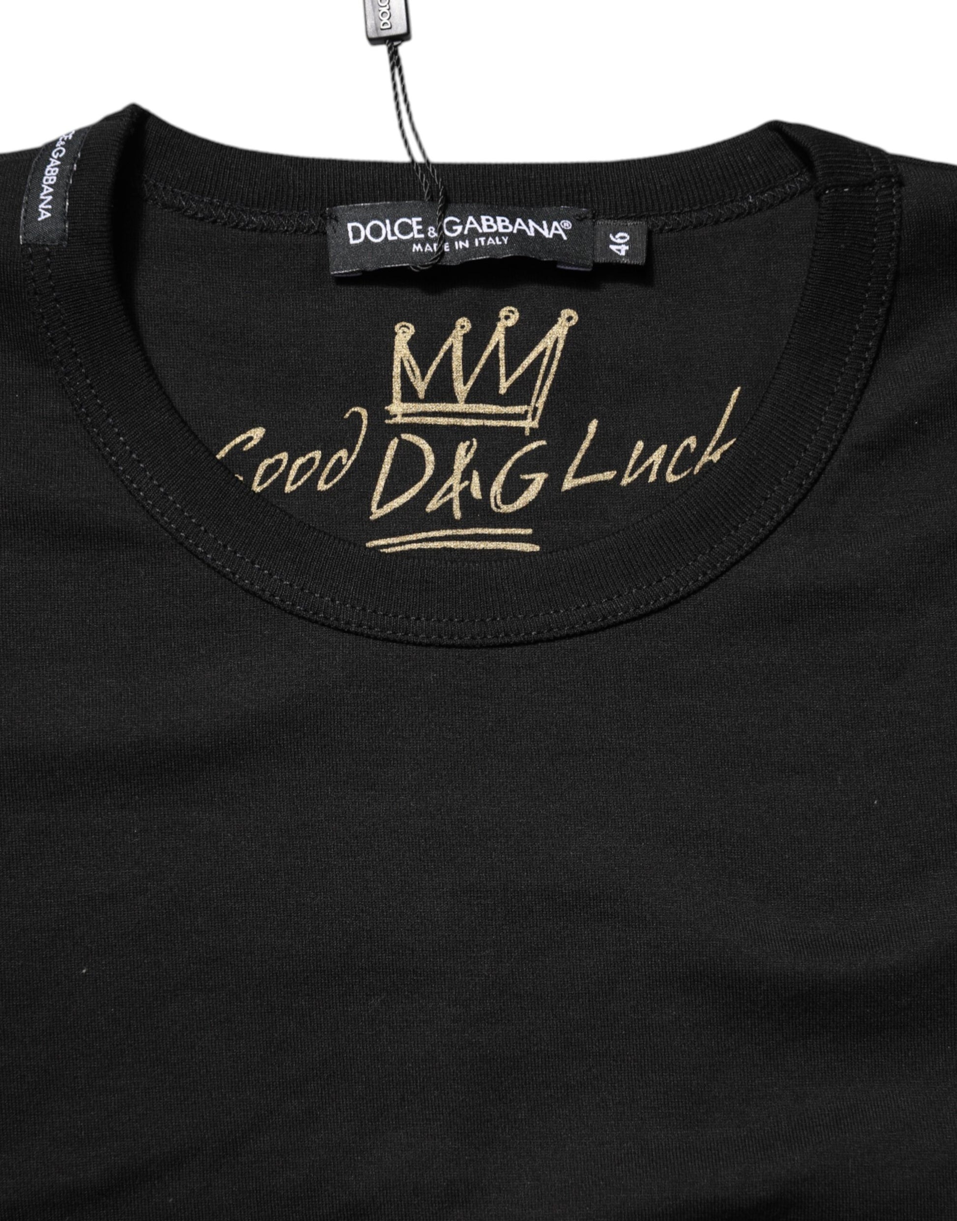 T-shirt Dolce & Gabbana en coton noir « Goodluck » à col rond