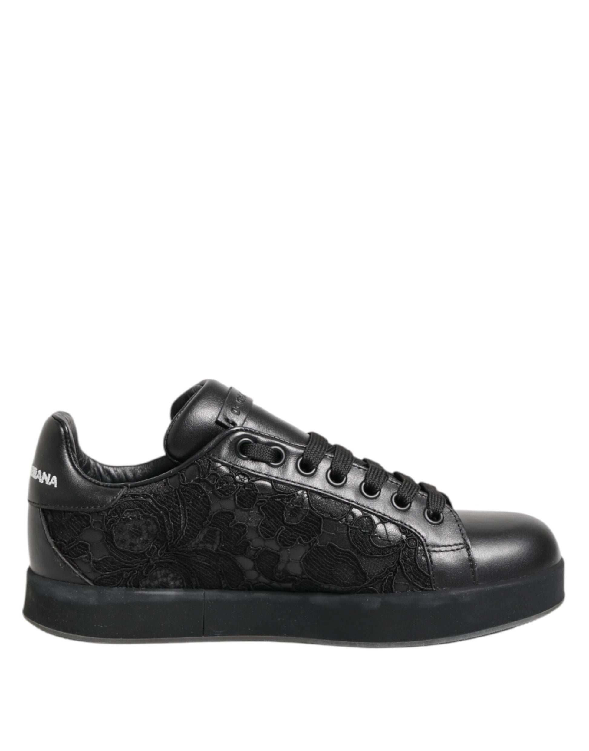 Baskets basses en dentelle florale noire Dolce & Gabbana