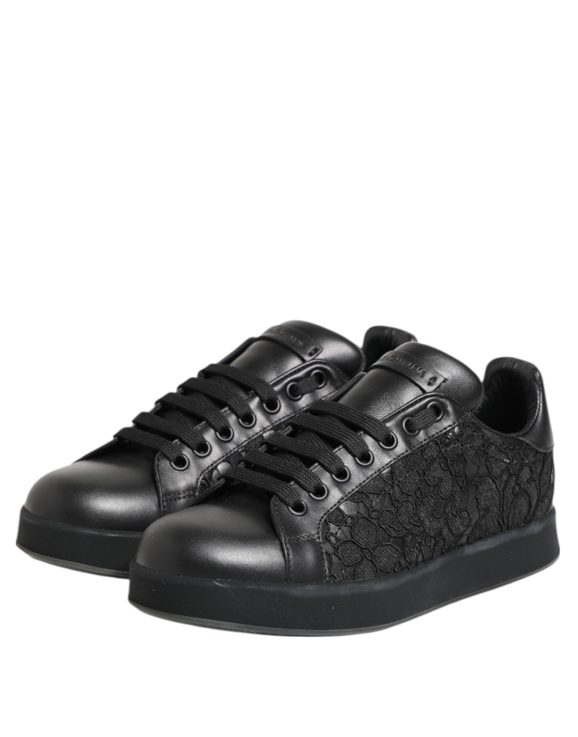 Baskets basses en dentelle florale noire Dolce & Gabbana