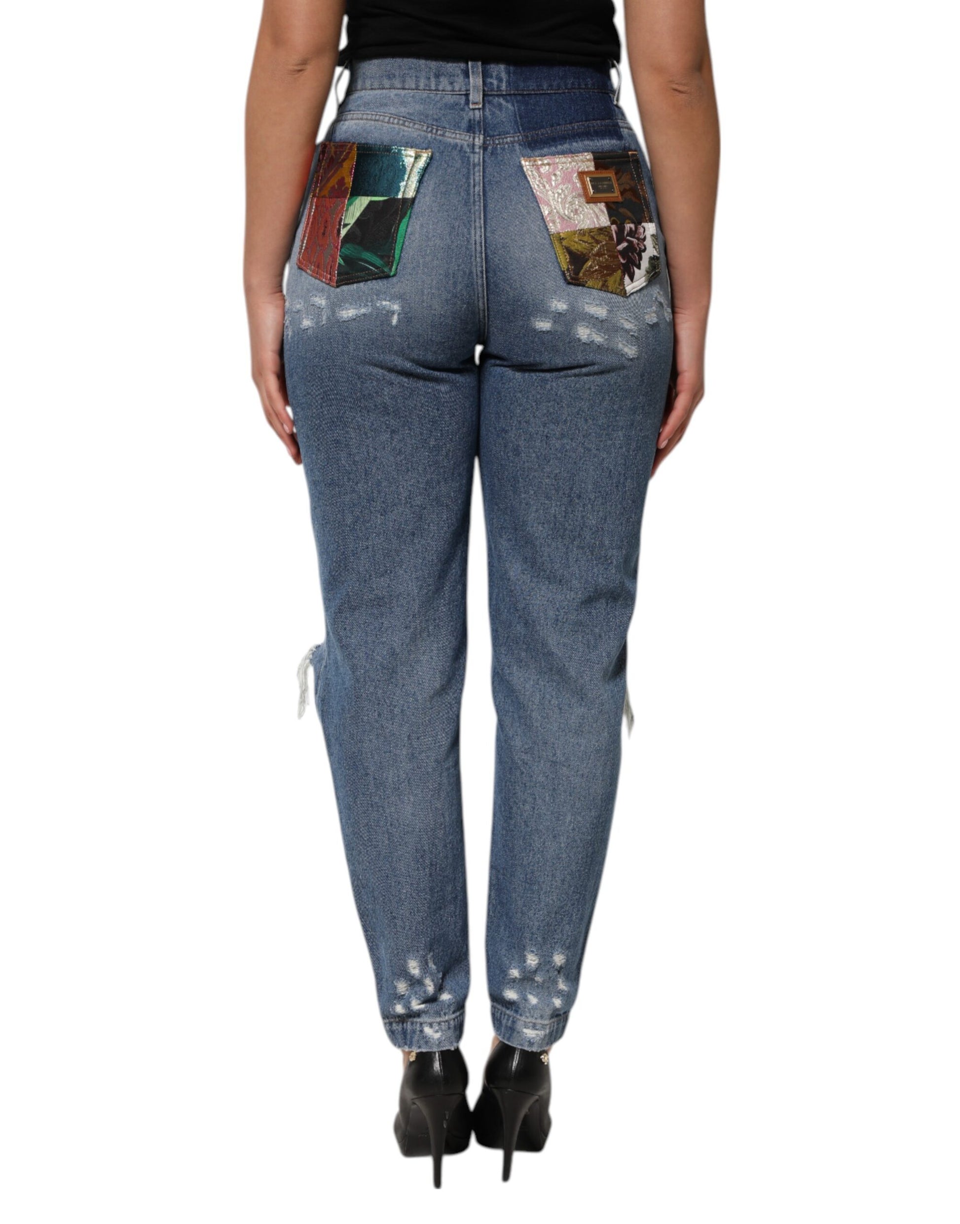 Jeans taille haute déchirés Dolce & Gabbana bleus pour femme