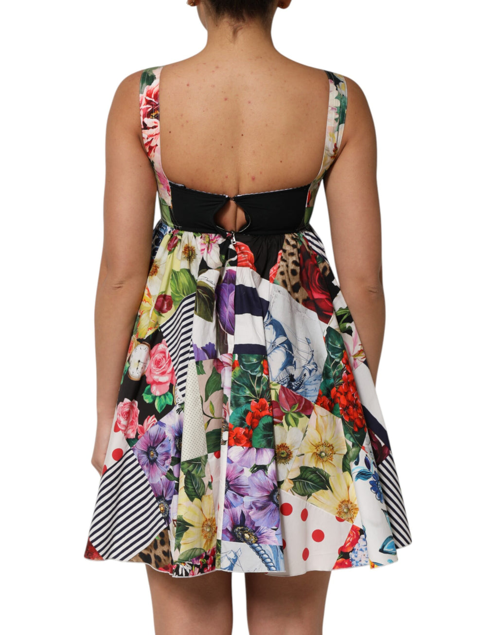 Dolce & Gabbana Robe Courte Trapèze en Coton Patchwork Multicolore