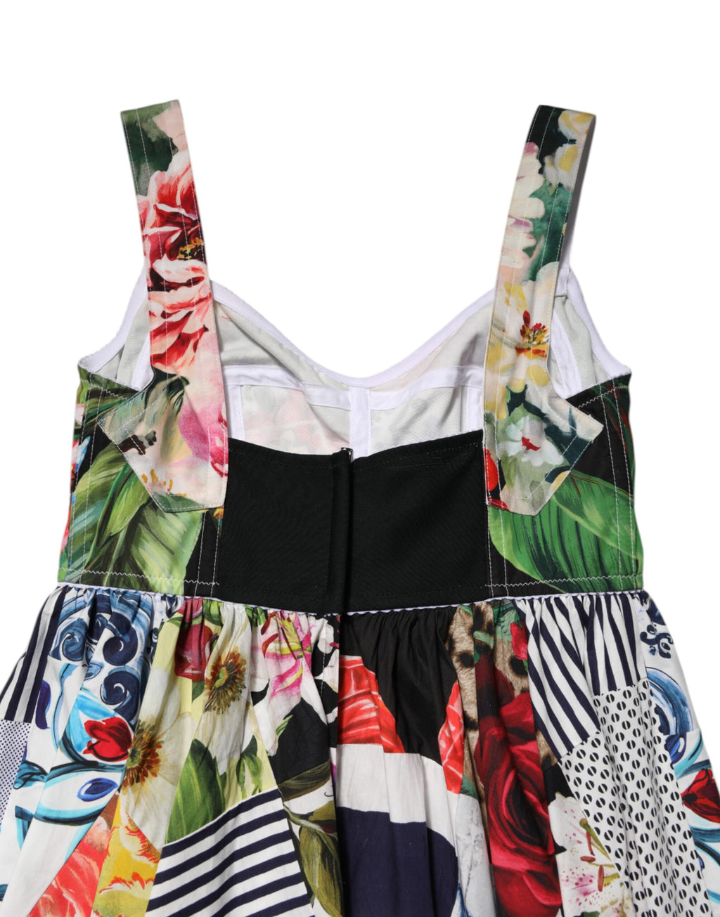 Dolce & Gabbana Robe Courte Trapèze en Coton Patchwork Multicolore