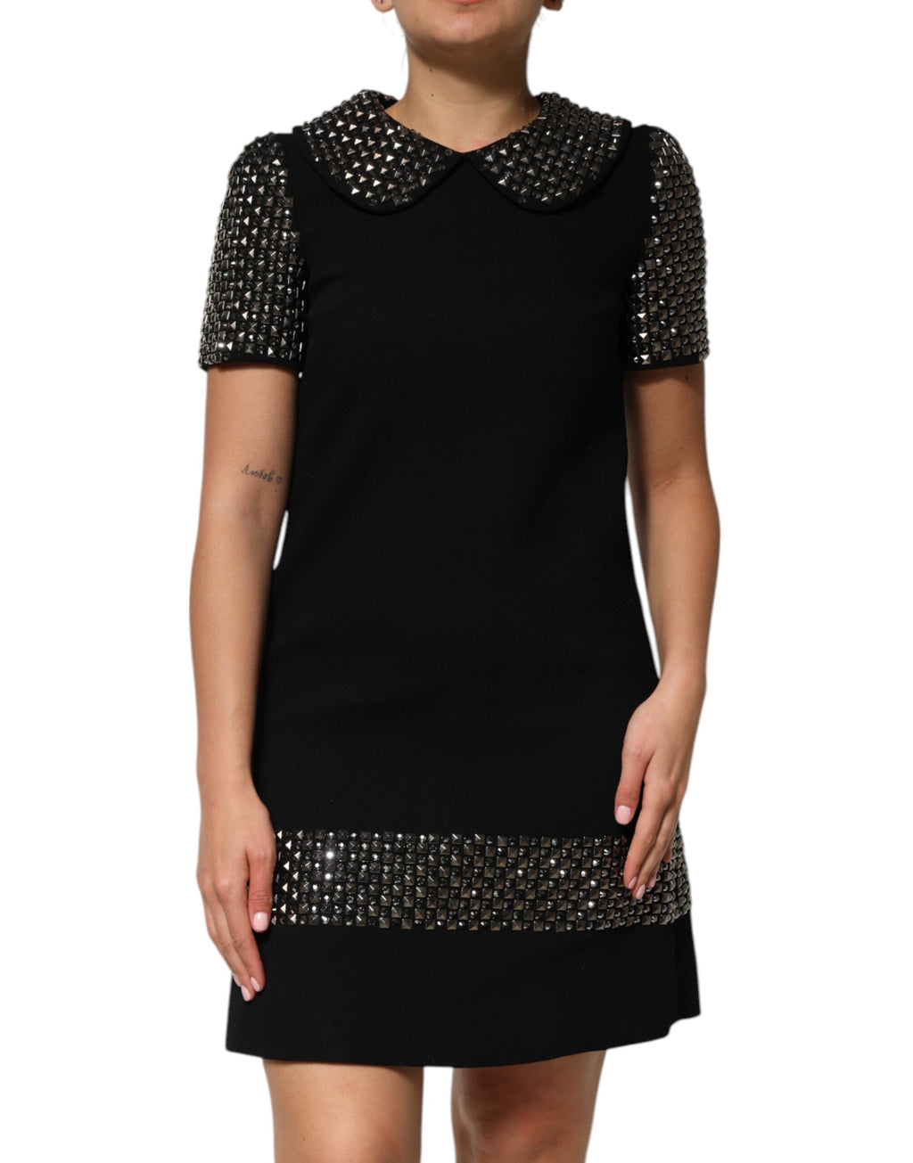Mini-robe noire Dolce & Gabbana ornée de cristaux avec col