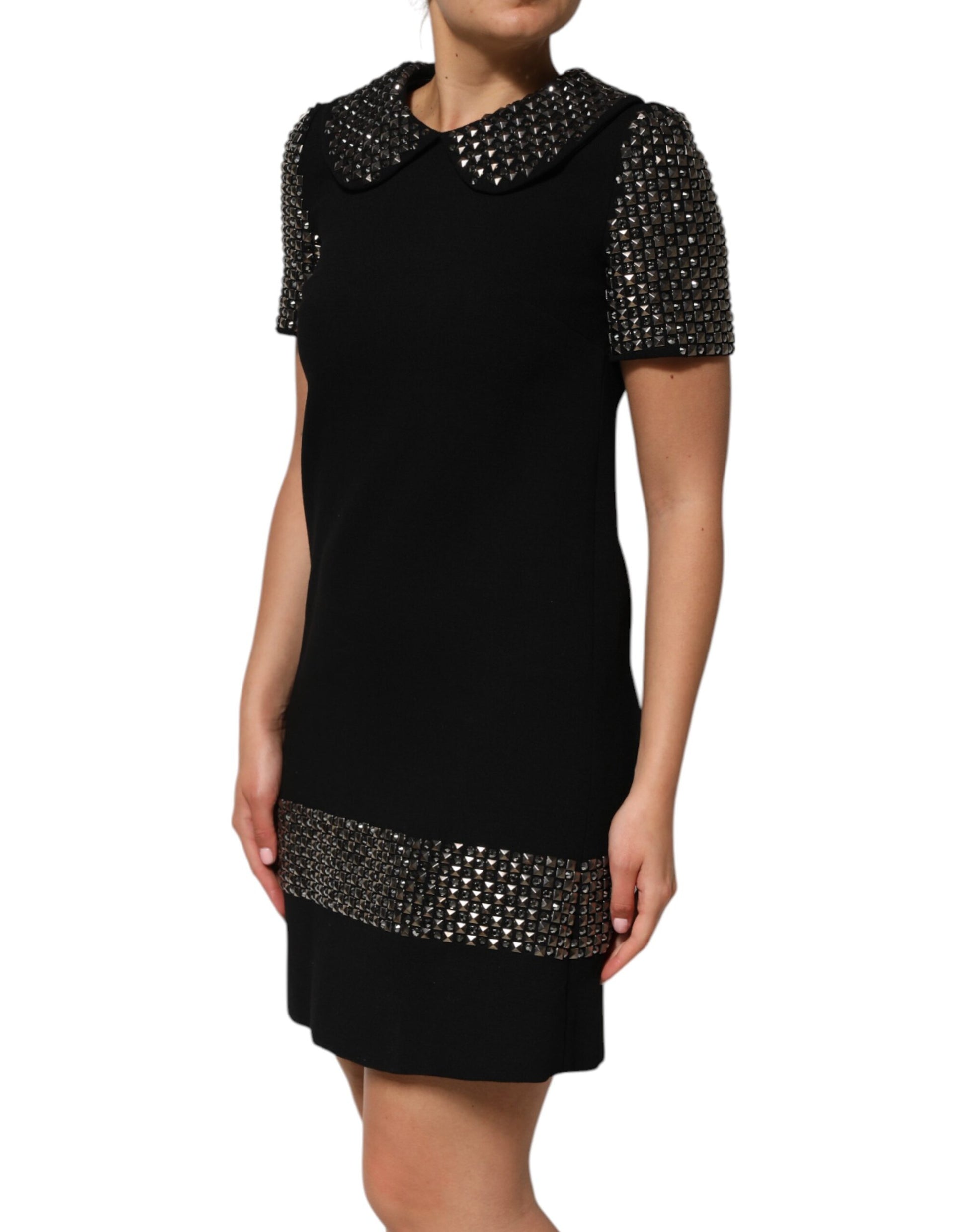 Mini-robe noire Dolce & Gabbana ornée de cristaux avec col