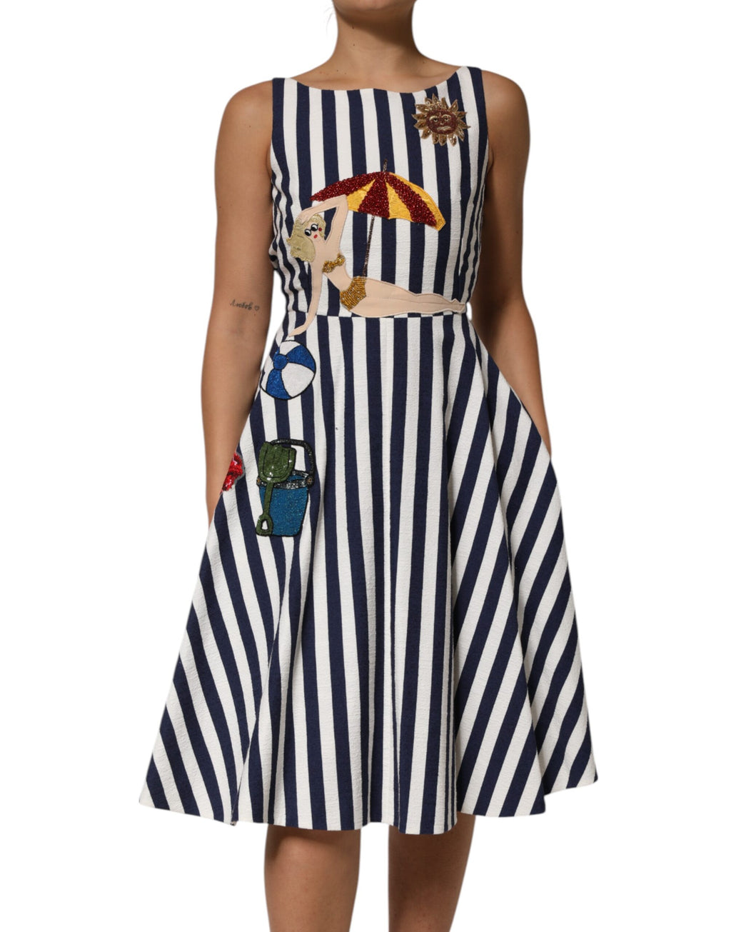 Robe trapèze brodée à rayures bleues et blanches Dolce & Gabbana