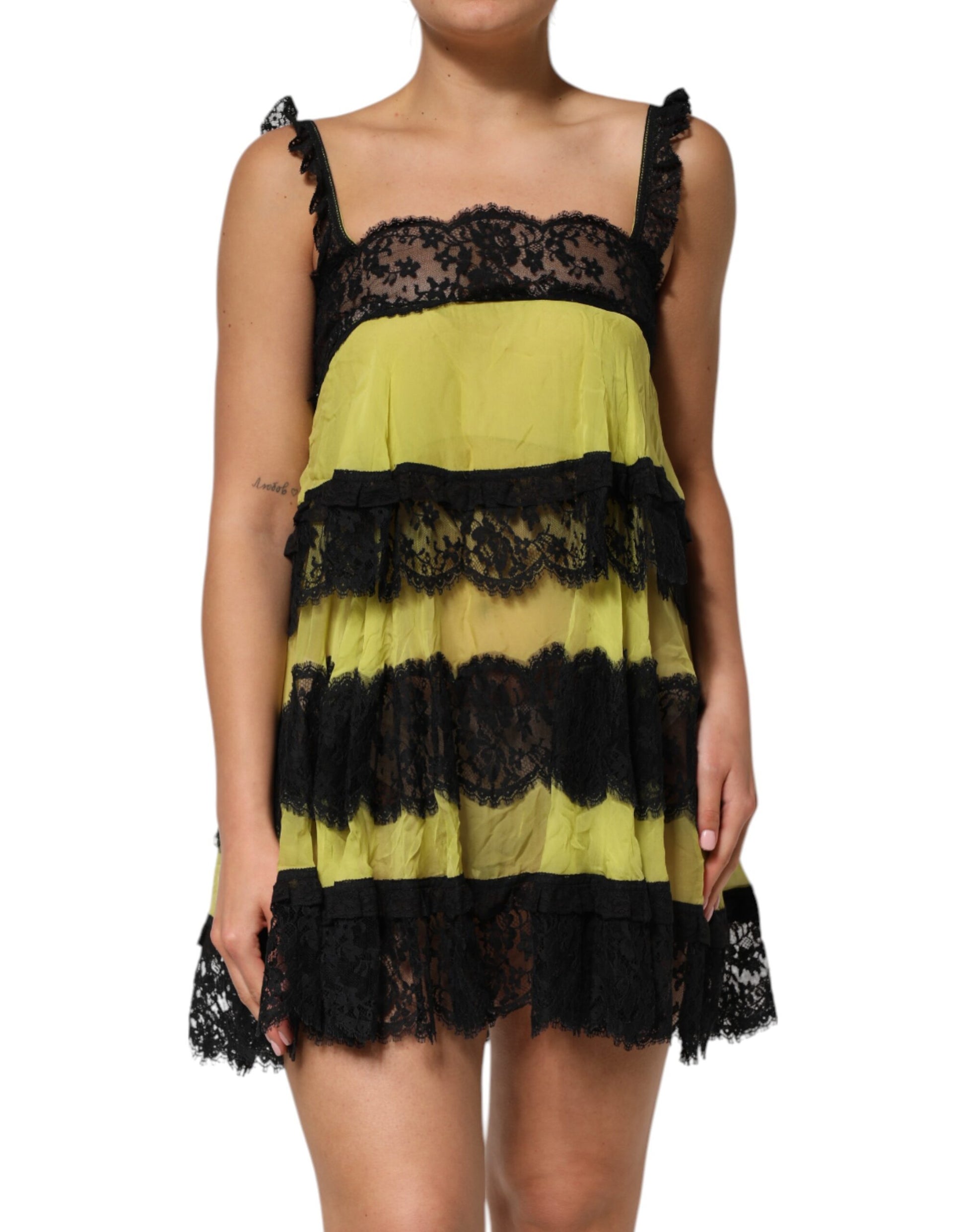 Robe de chambre chemise Dolce & Gabbana jaune et noire babydoll