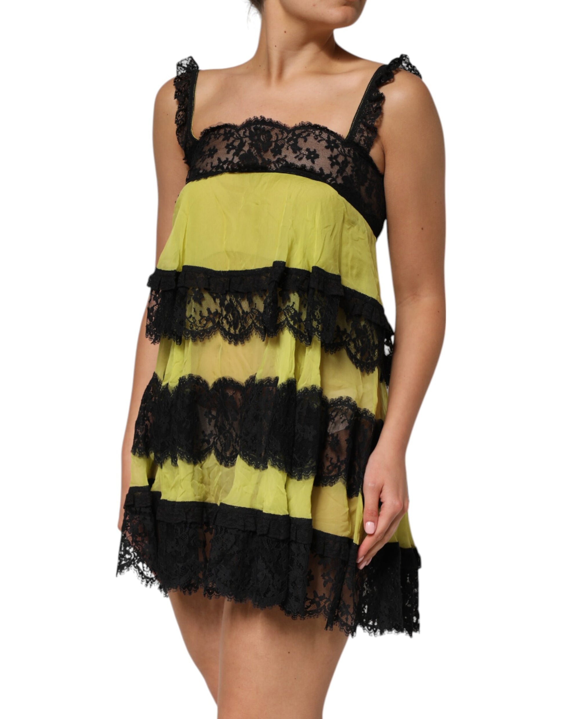 Robe de chambre chemise Dolce & Gabbana jaune et noire babydoll