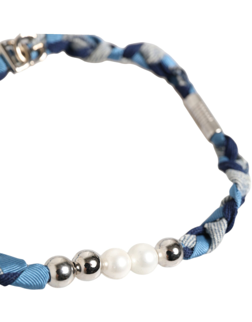 Dolce &amp; Gabbana Herrenarmband mit geflochtenem Logo und Perlen aus silbernem Metall in Blau und Weiß