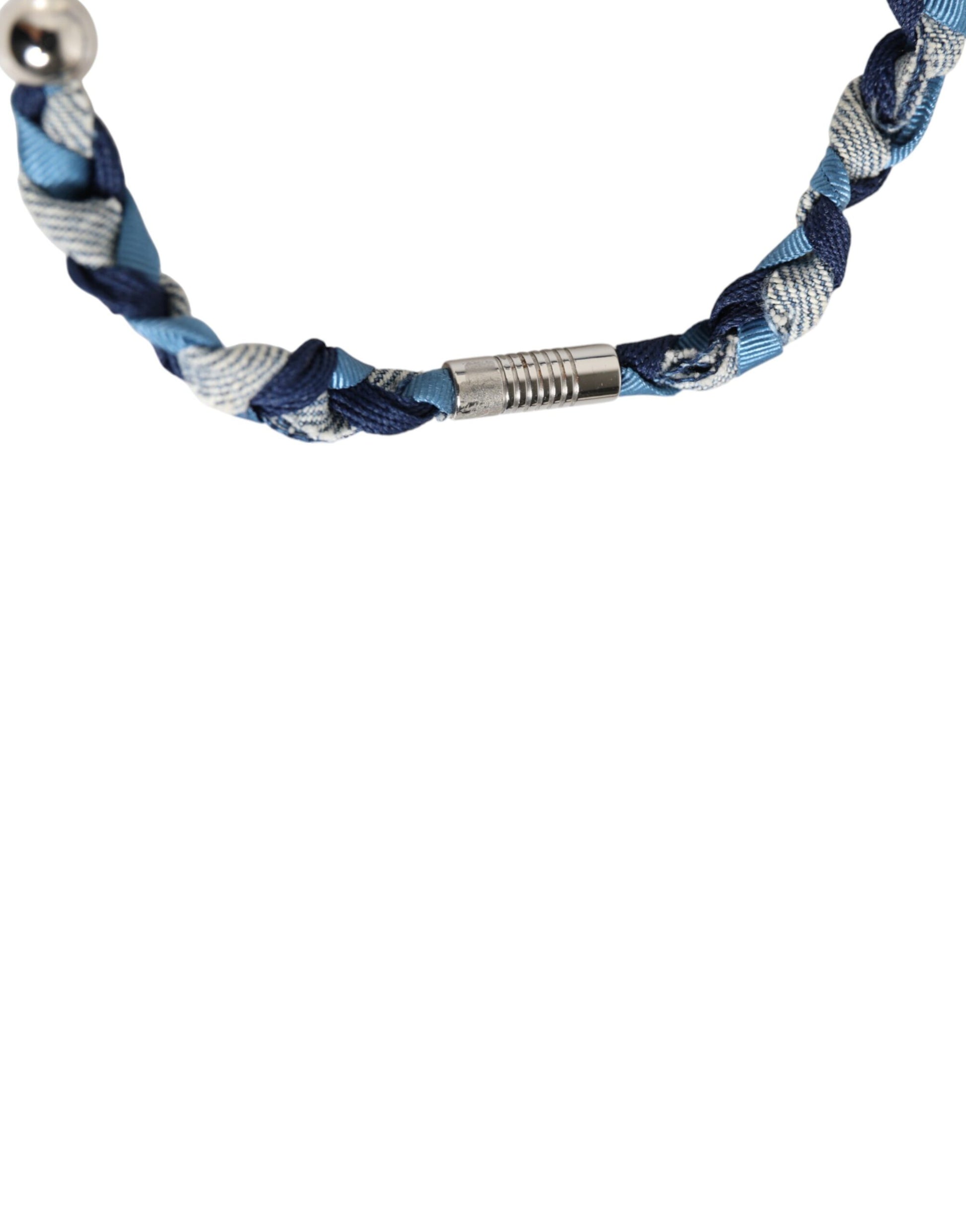 Dolce &amp; Gabbana Herrenarmband mit geflochtenem Logo und Perlen aus silbernem Metall in Blau und Weiß