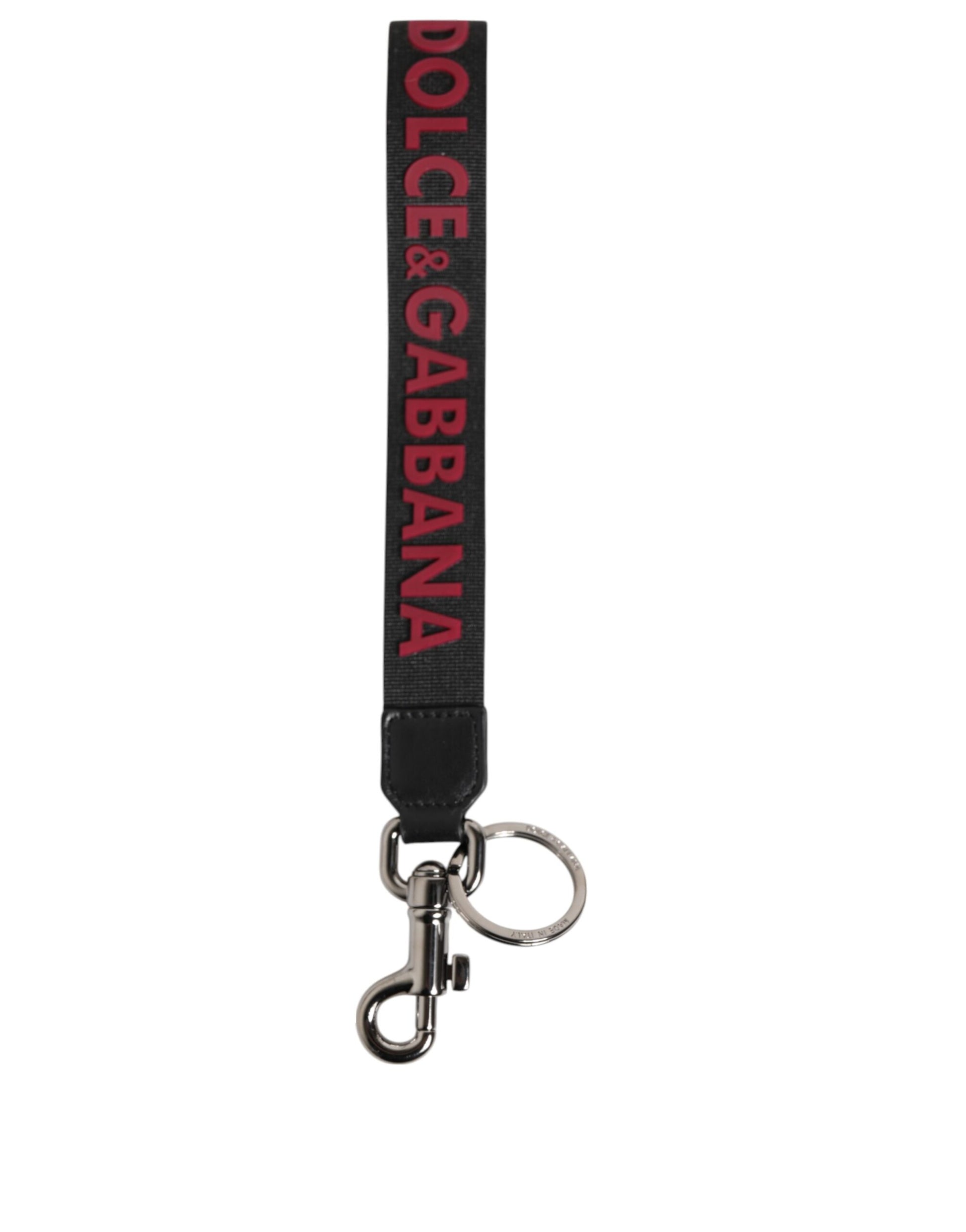 Porte-clés homme Dolce & Gabbana noir rouge logo DG polyester argenté