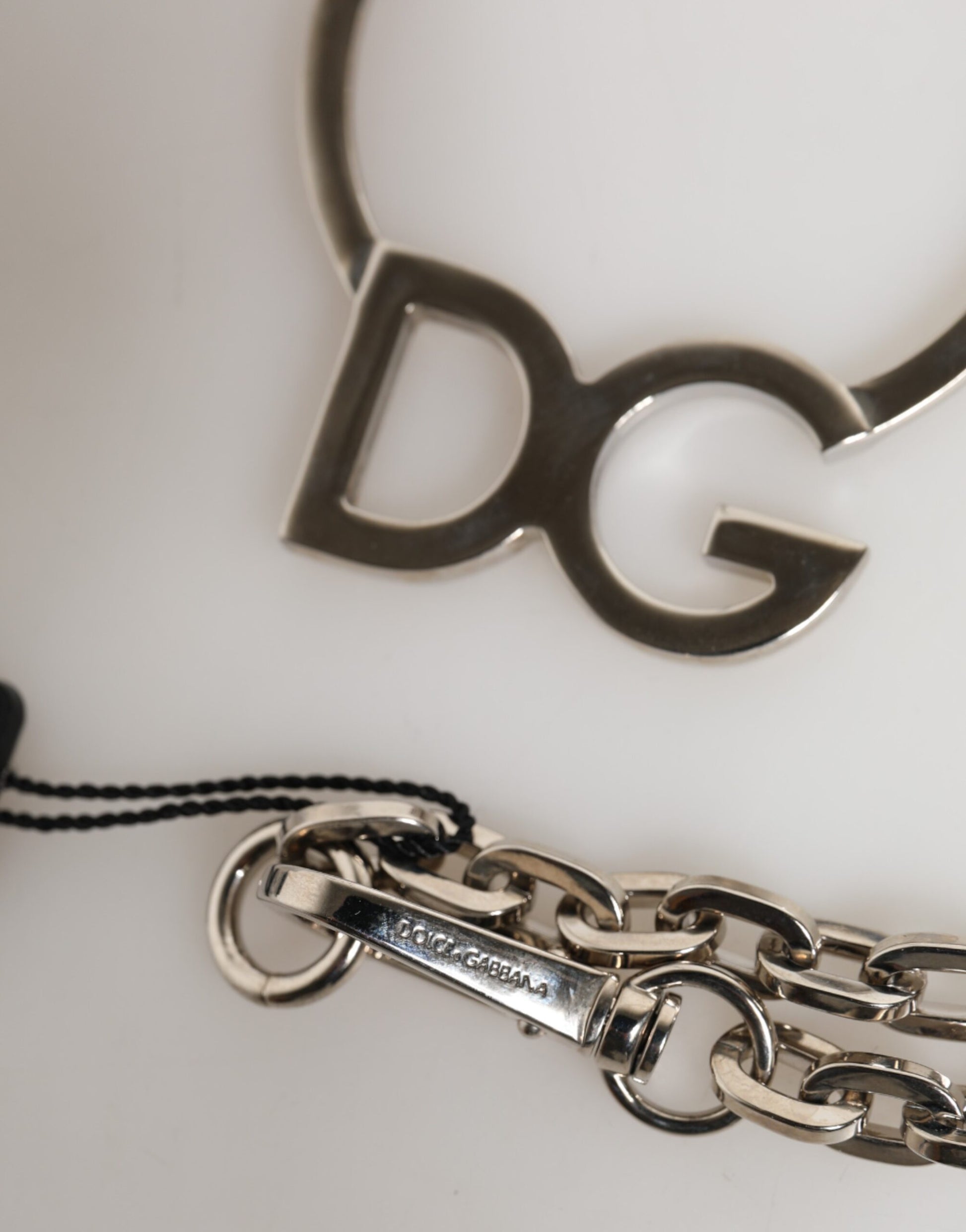 Dolce & Gabbana Silver Tone Brass Chain DG Logo Pendant Men Necklace