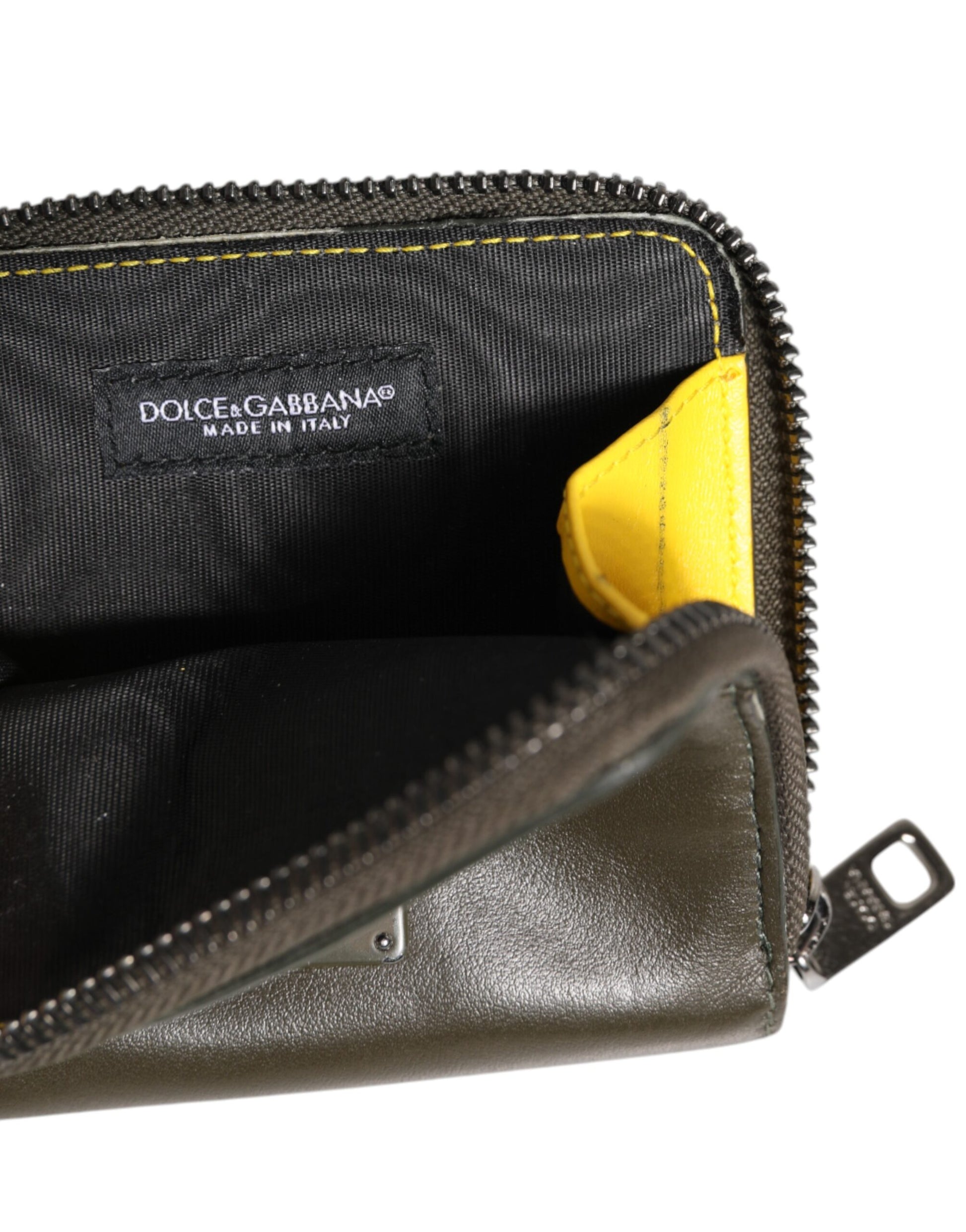 Porte-cartes et porte-monnaie en cuir marron avec plaque logo Dolce & Gabbana