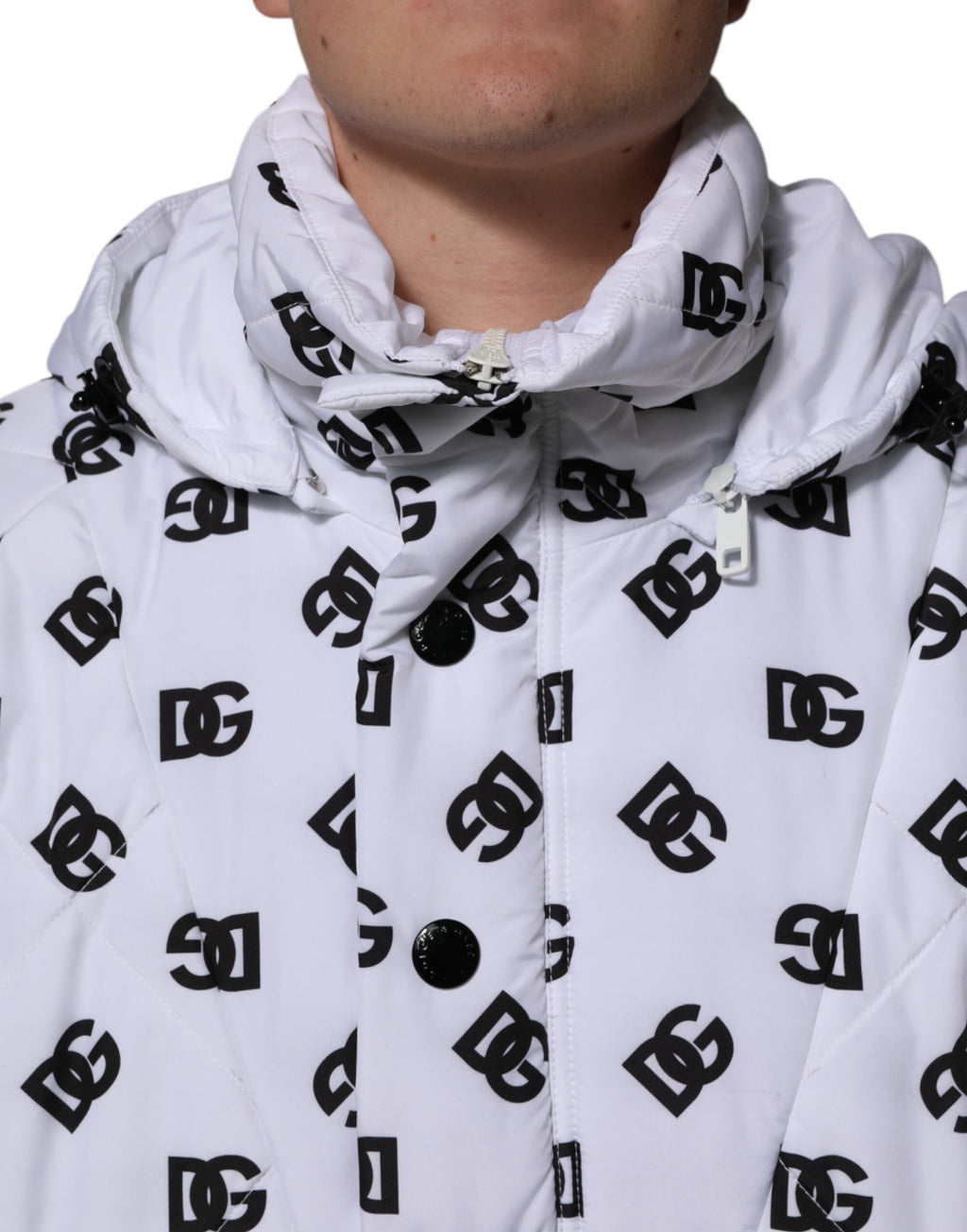 Doudoune matelassée à capuche Dolce & Gabbana Monogramme DG Blanc
