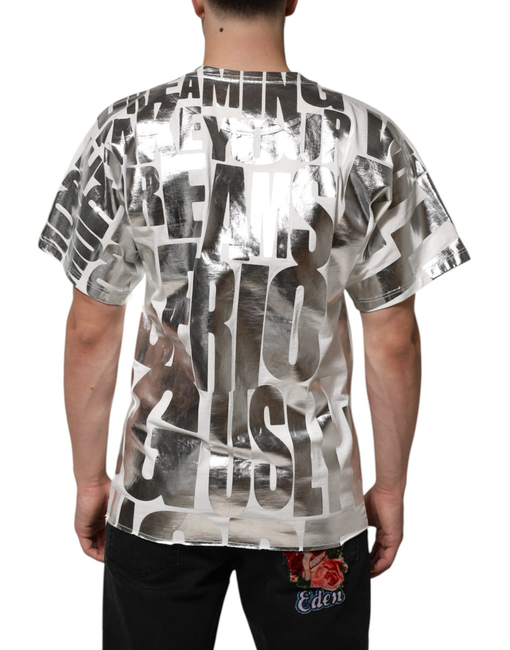 T-shirt col rond en coton imprimé métallisé blanc Dolce & Gabbana
