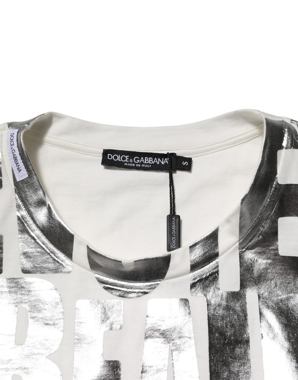 T-shirt col rond en coton imprimé métallisé blanc Dolce & Gabbana