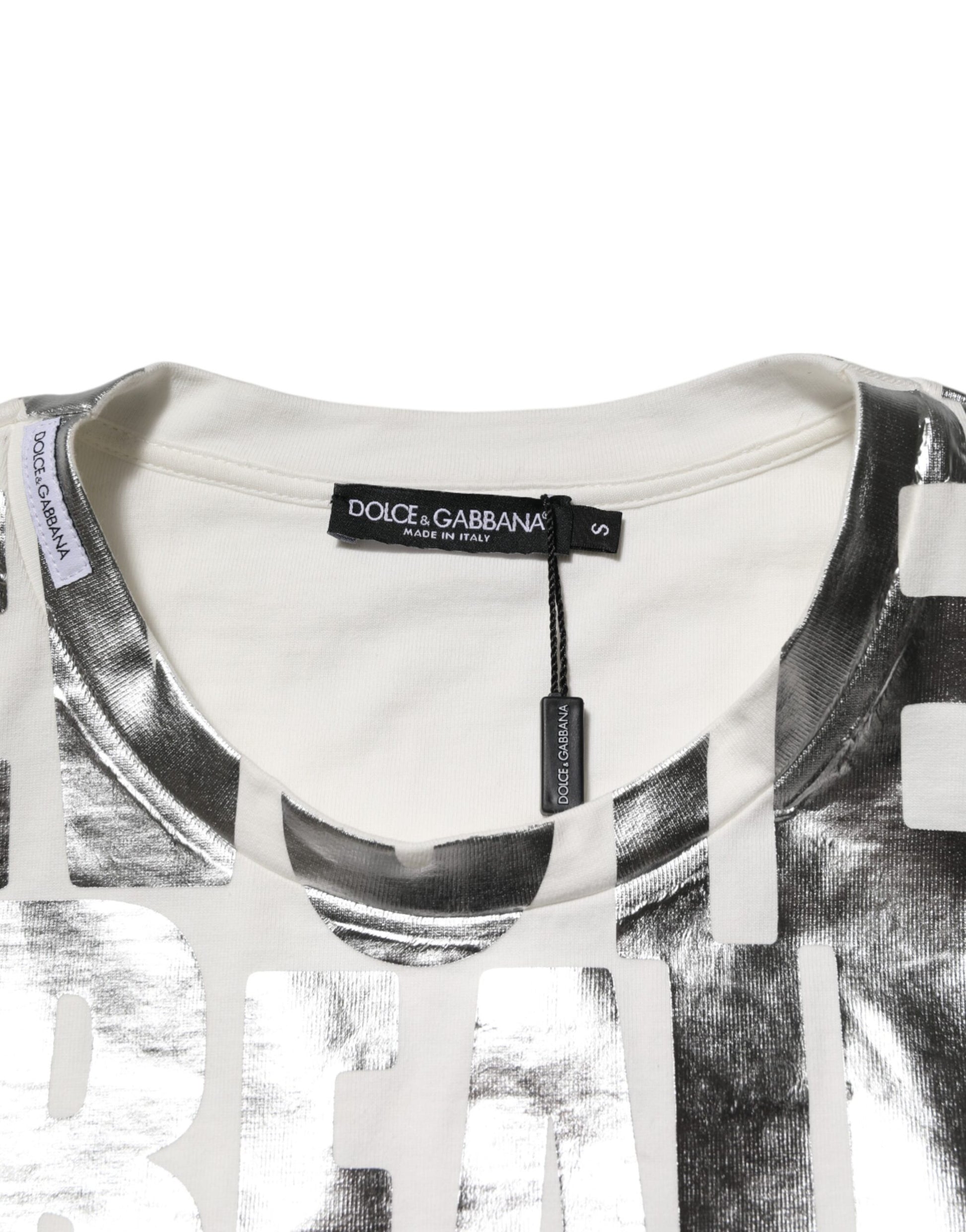 T-shirt col rond en coton imprimé métallisé blanc Dolce & Gabbana