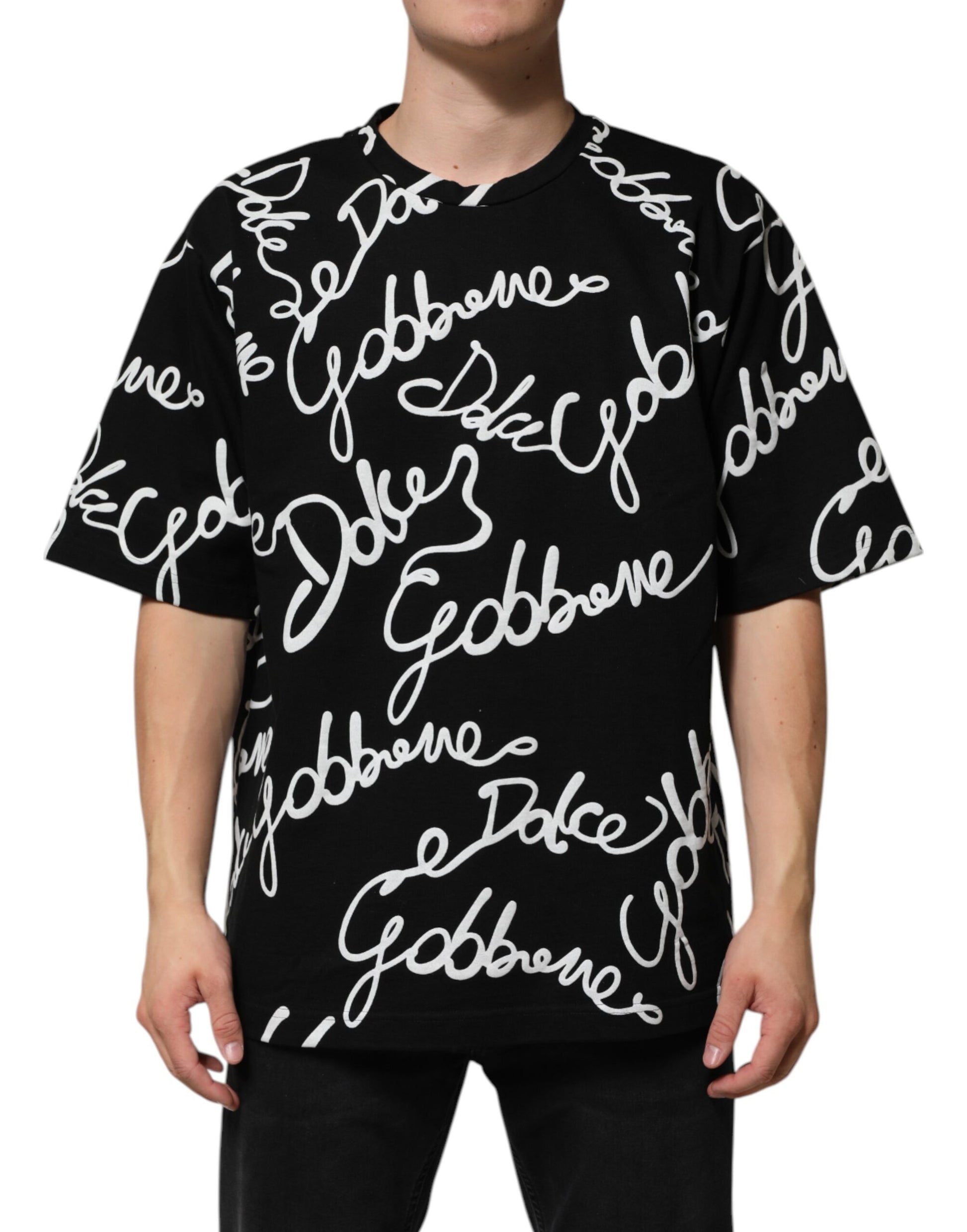 T-shirt ras du cou en coton noir à logo imprimé Dolce & Gabbana