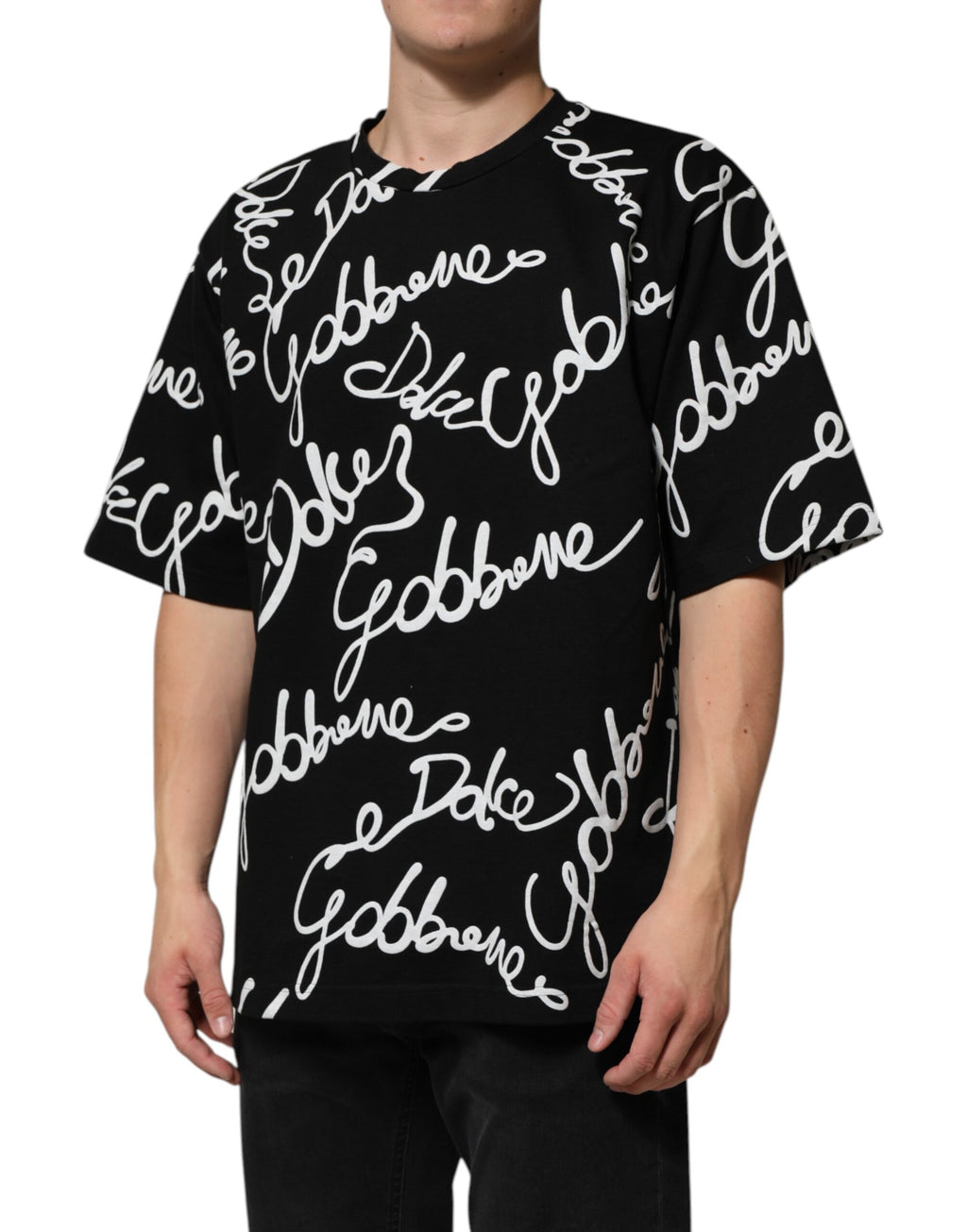 T-shirt ras du cou en coton noir à logo imprimé Dolce & Gabbana