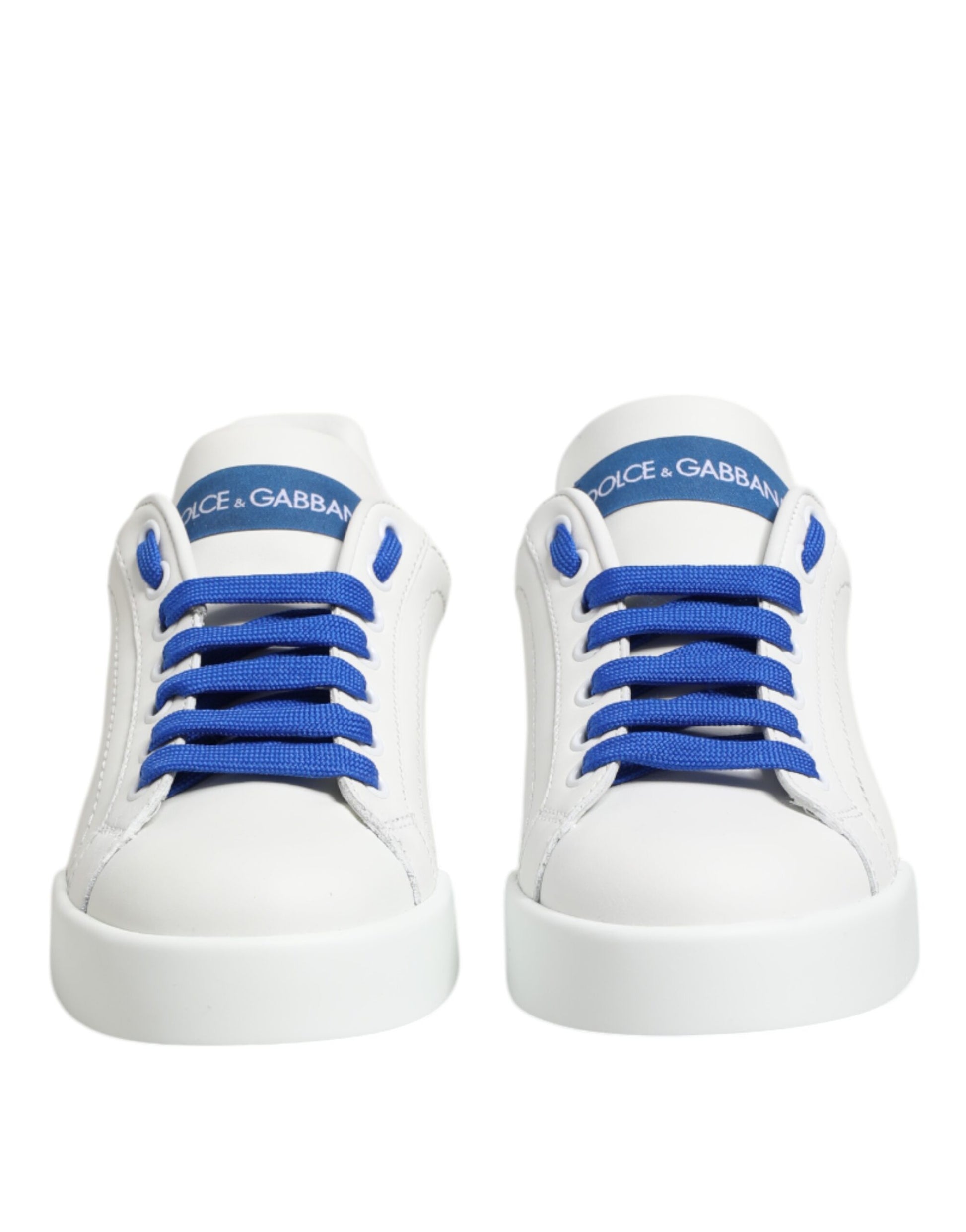 Chaussures de sport basses en cuir bleu et blanc Dolce & Gabbana