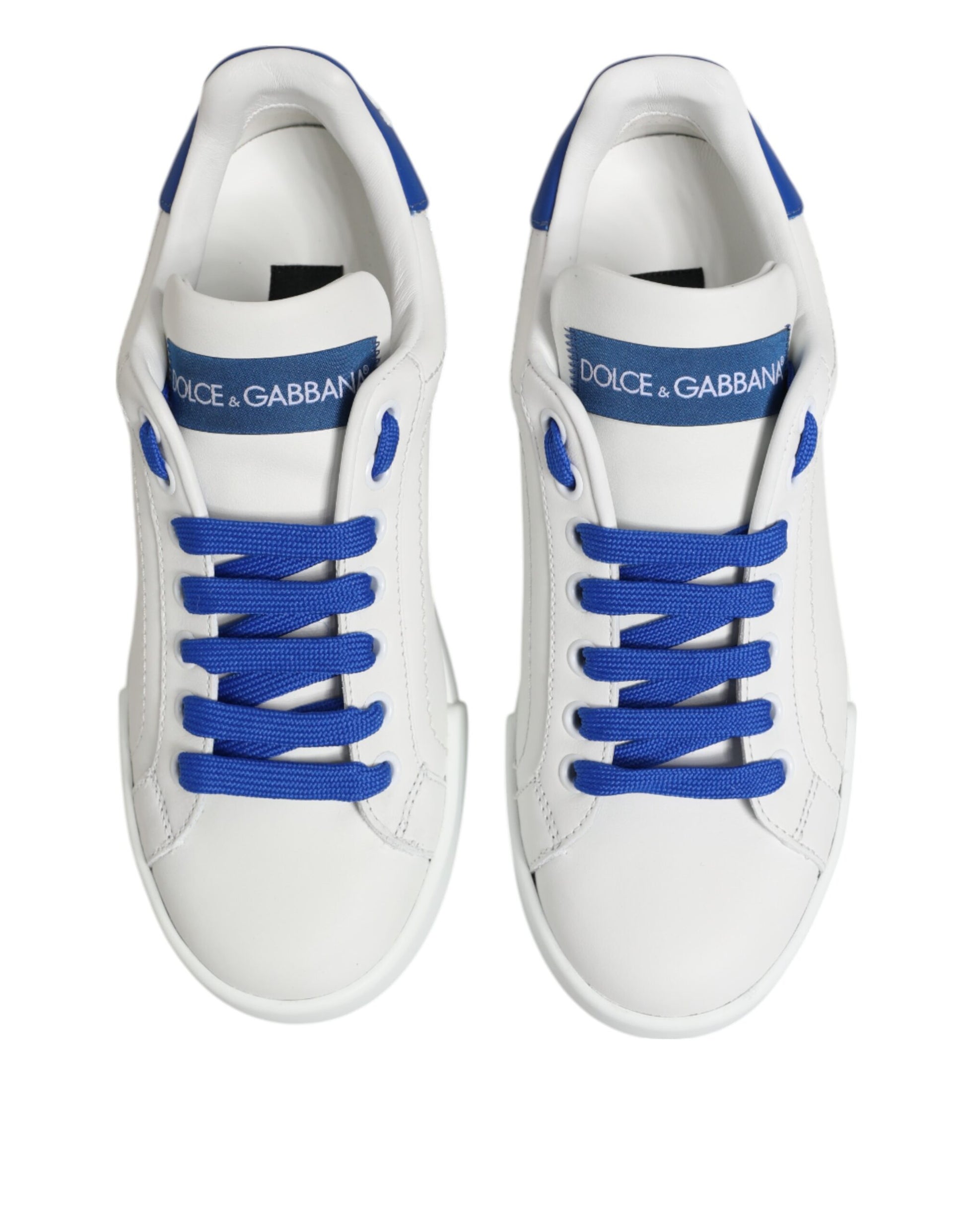 Chaussures de sport basses en cuir bleu et blanc Dolce & Gabbana
