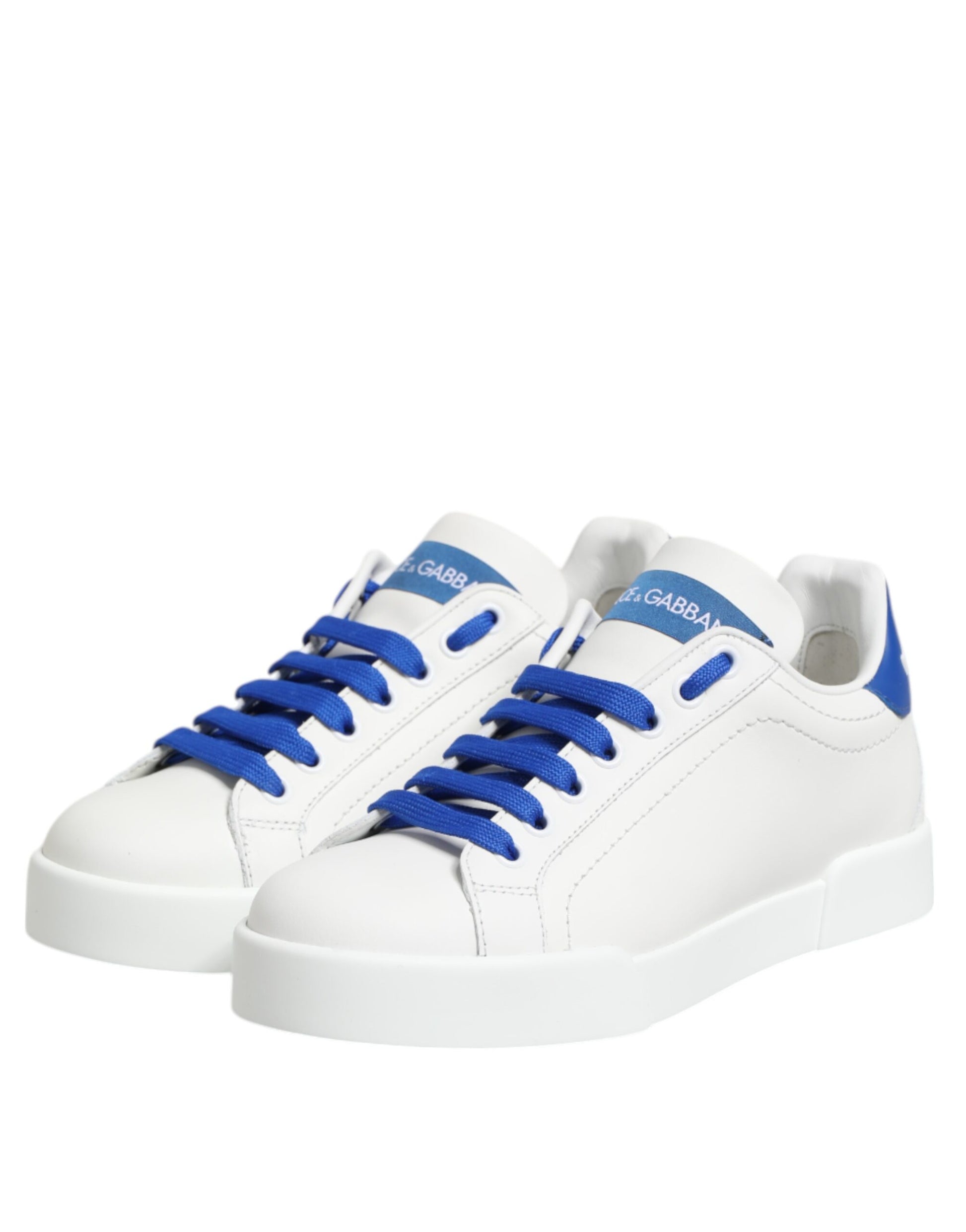Chaussures de sport basses en cuir bleu et blanc Dolce & Gabbana