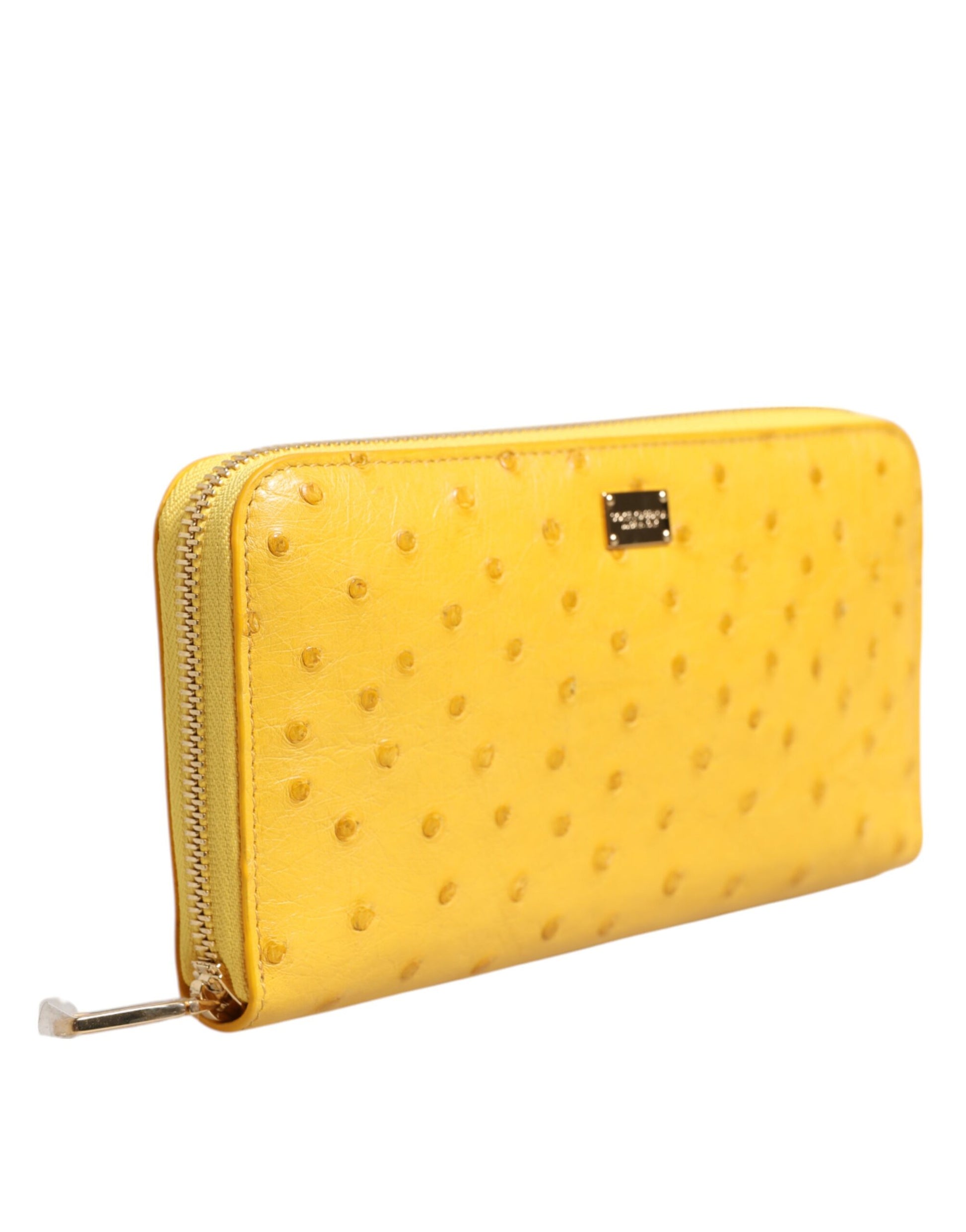 Portefeuille Continental Dolce & Gabbana en cuir jaune avec plaque logo et fermeture éclair