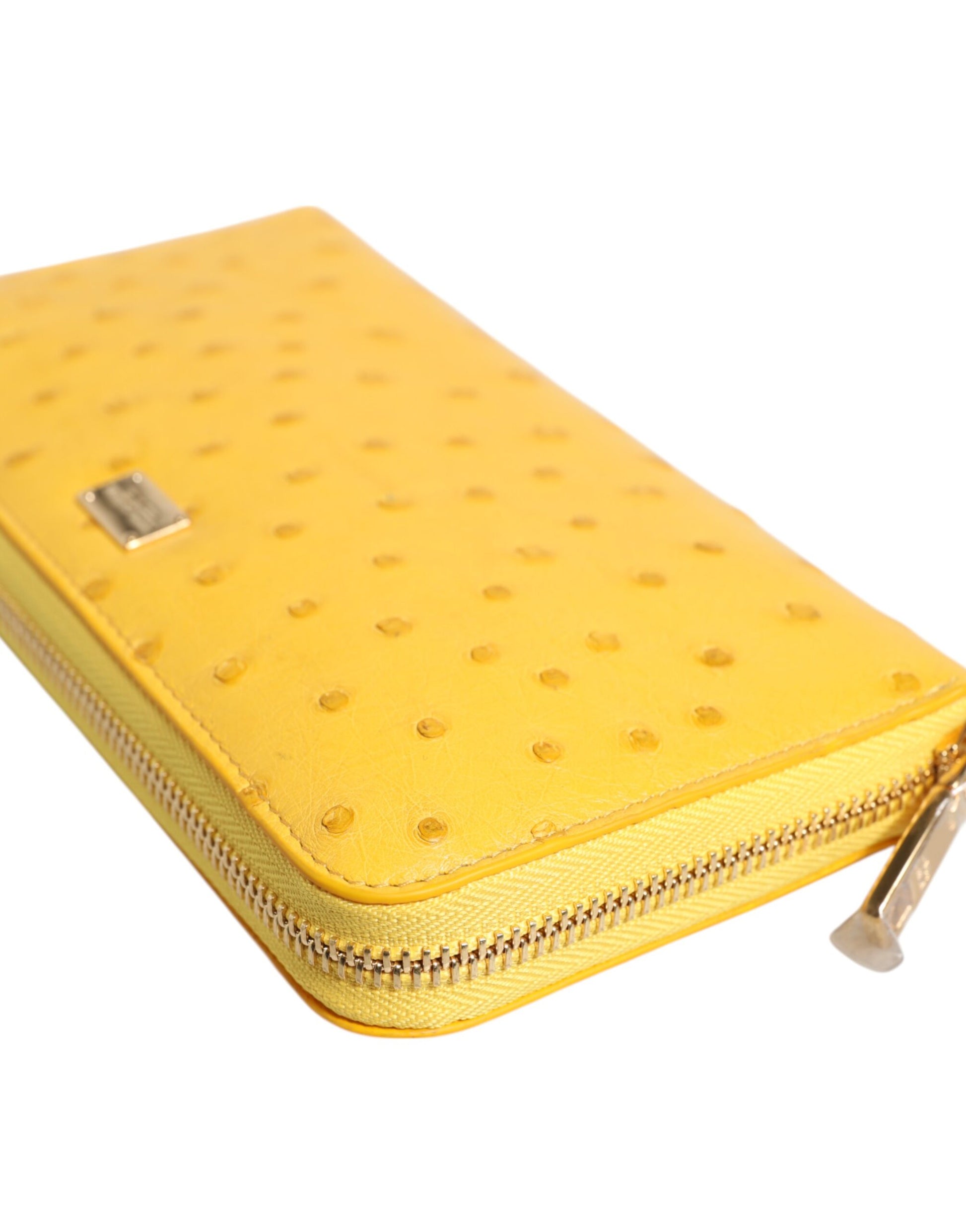Portefeuille Continental Dolce & Gabbana en cuir jaune avec plaque logo et fermeture éclair