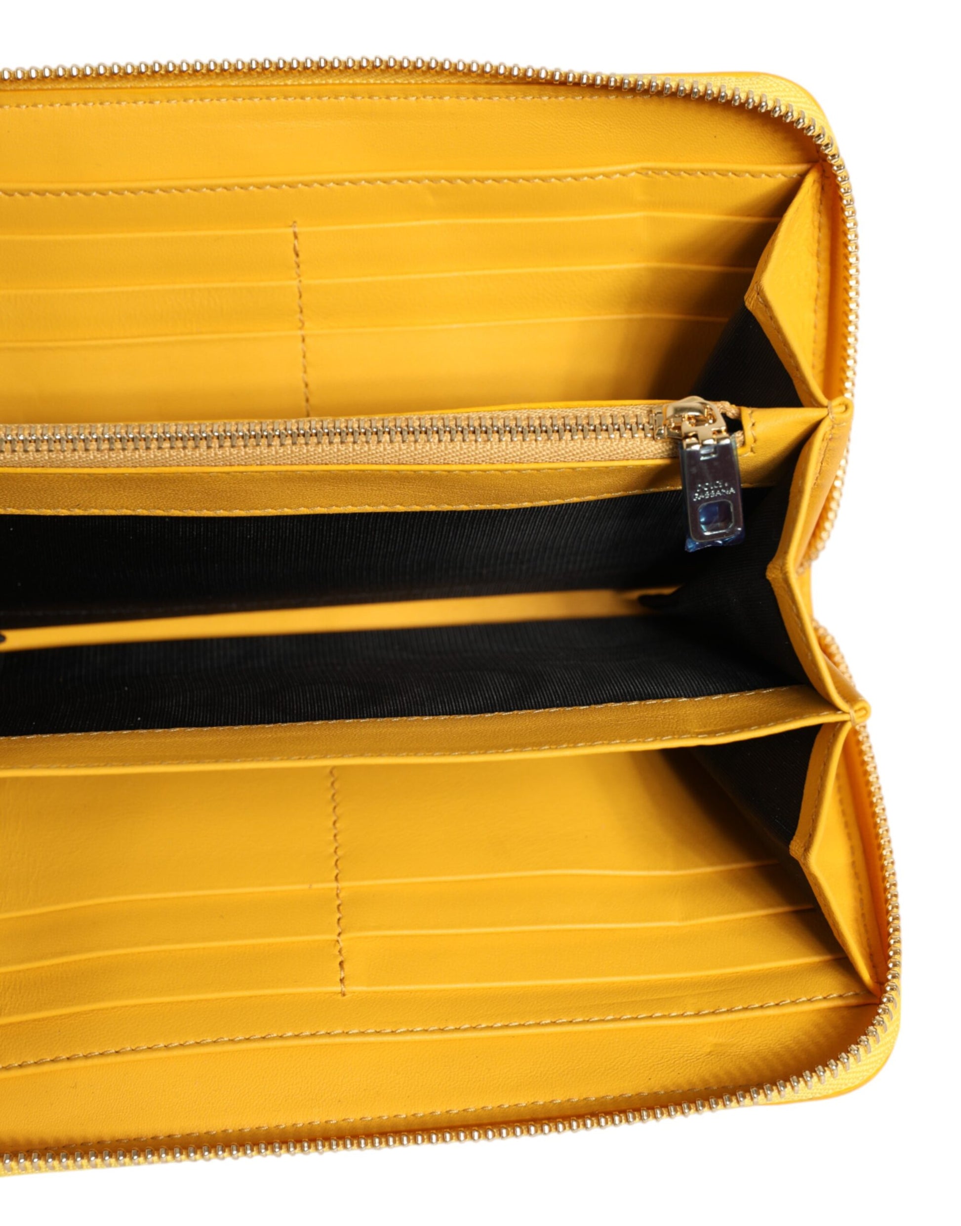 Portefeuille Continental Dolce & Gabbana en cuir jaune avec plaque logo et fermeture éclair