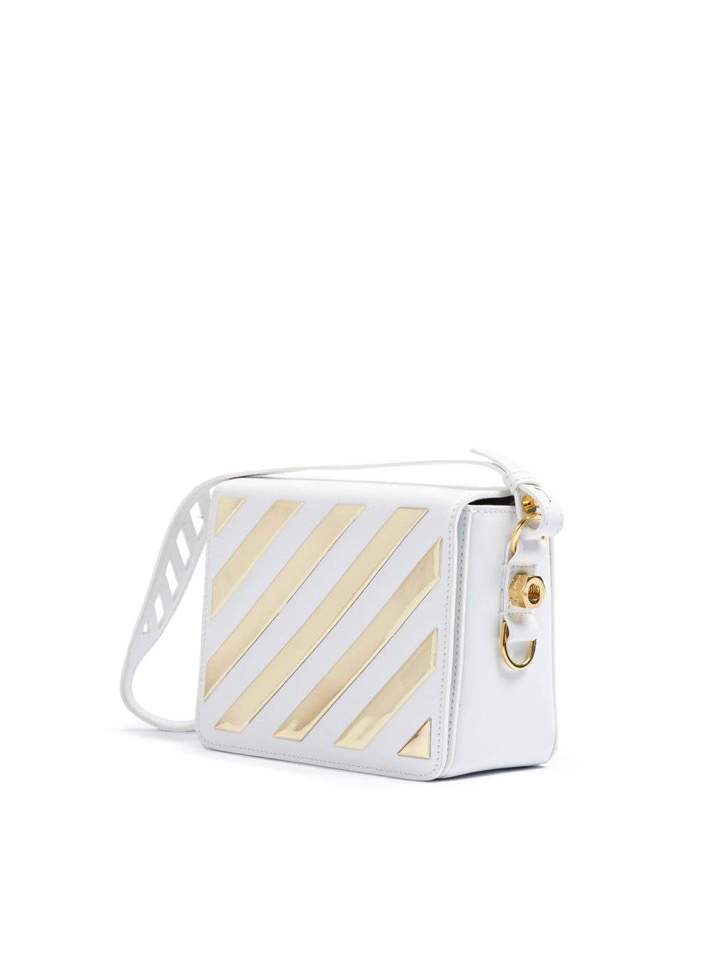 Off-White – Umhängetasche mit Streifen in Weiß/Gold-Metallic