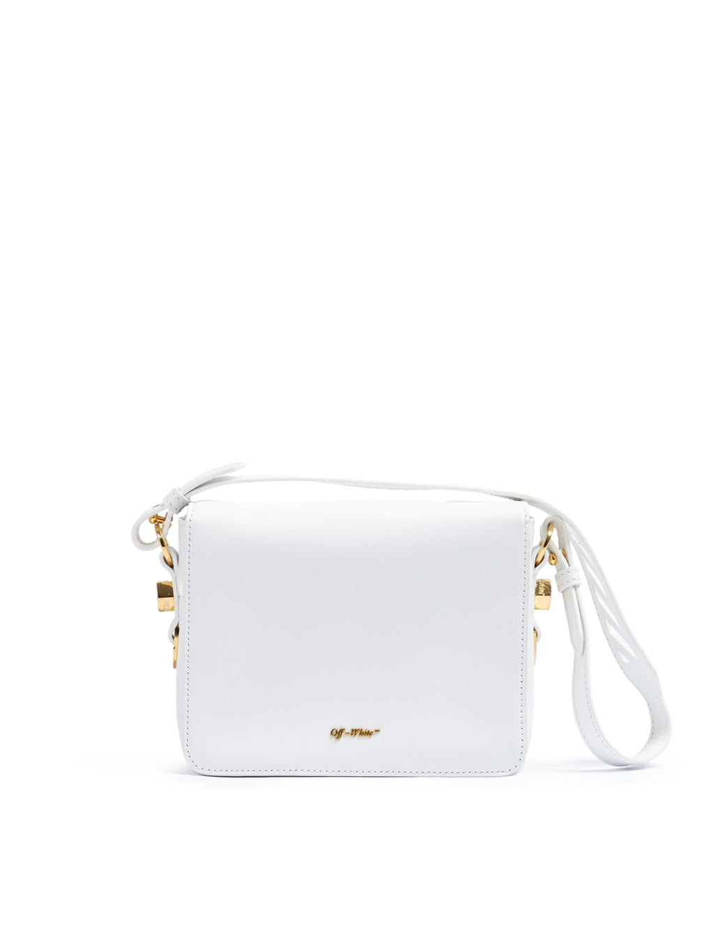 Off-White – Umhängetasche mit Streifen in Weiß/Gold-Metallic
