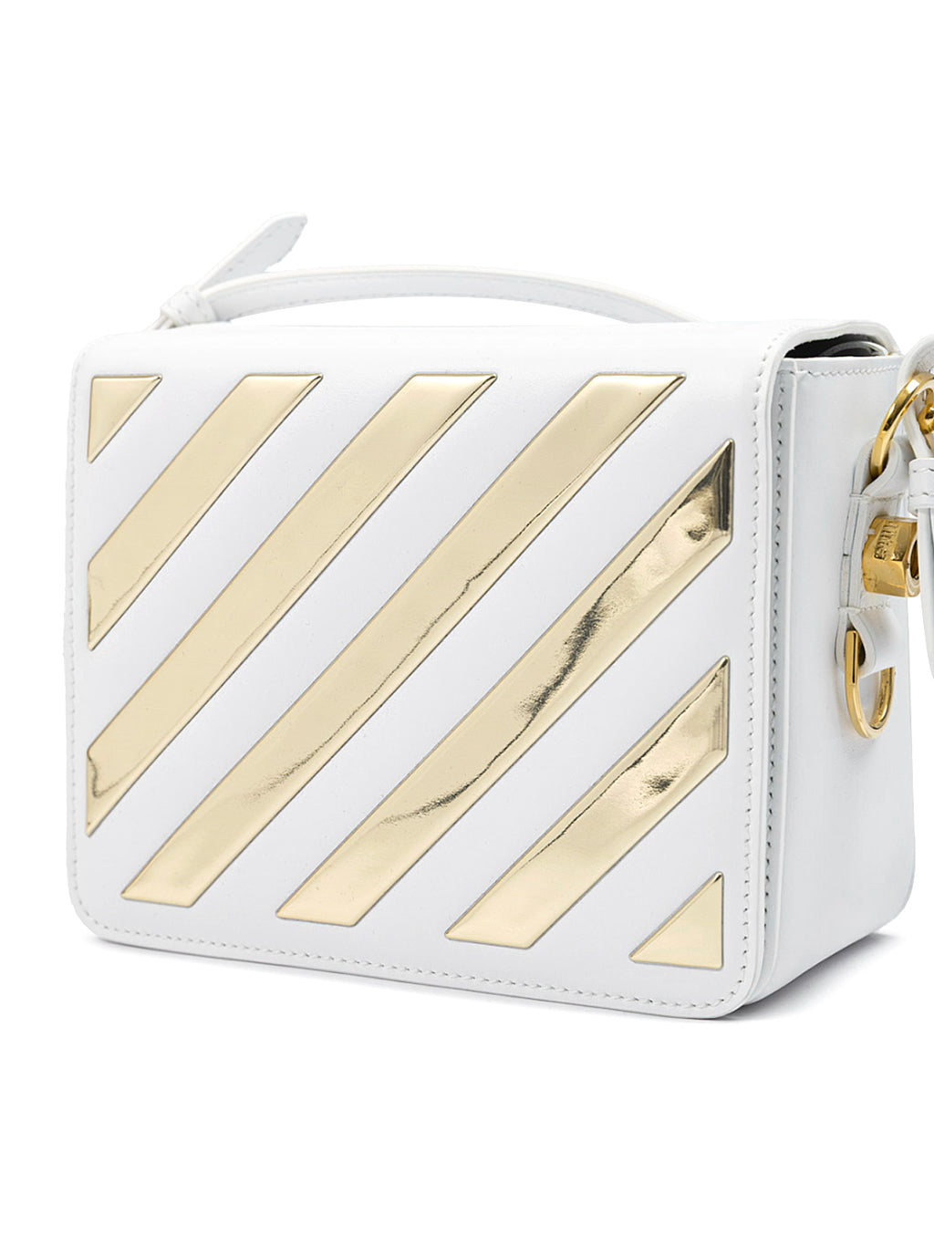 Off-White – Umhängetasche mit Streifen in Weiß/Gold-Metallic