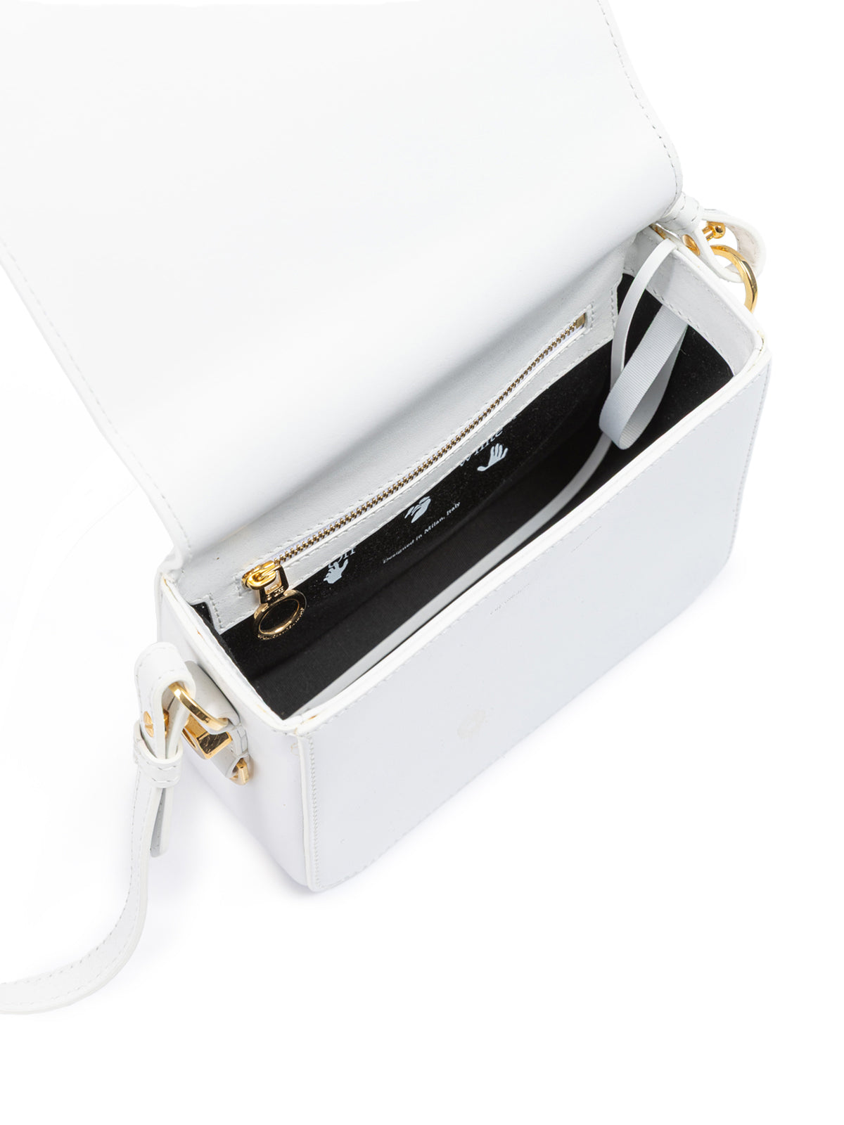 Off-White – Umhängetasche mit Streifen in Weiß/Gold-Metallic